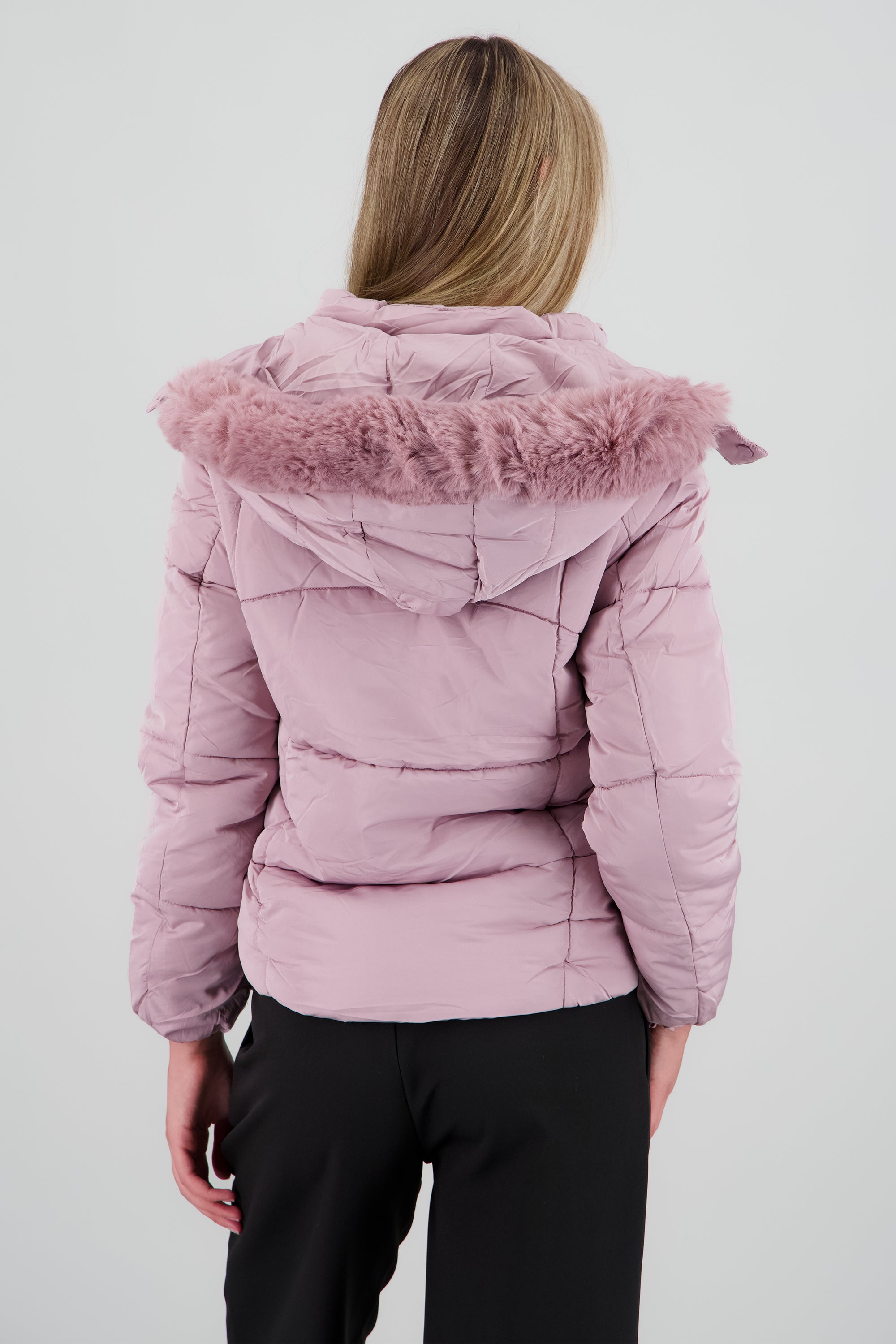 Puffer bolsas con gorro peluche ROSA