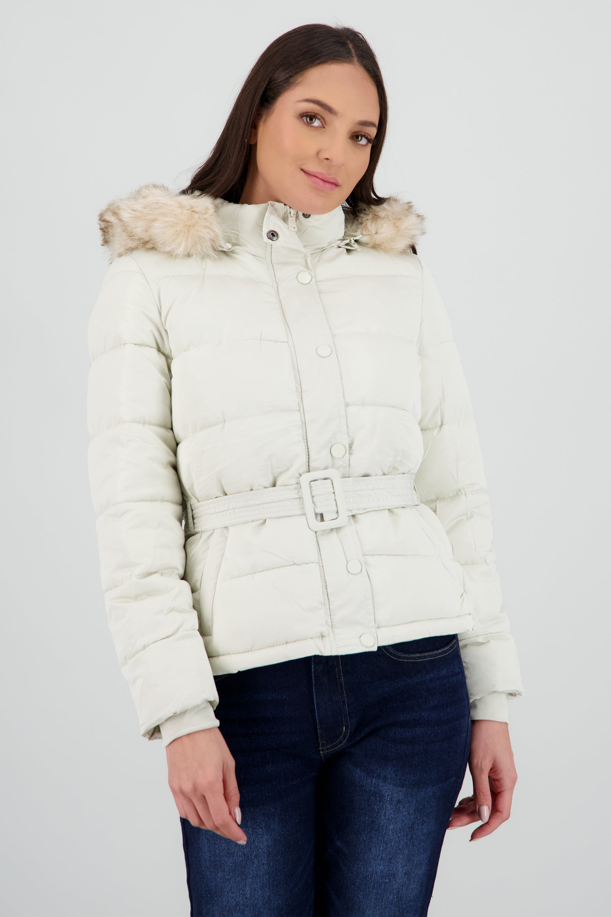 Puffer con cinturon BLANCO