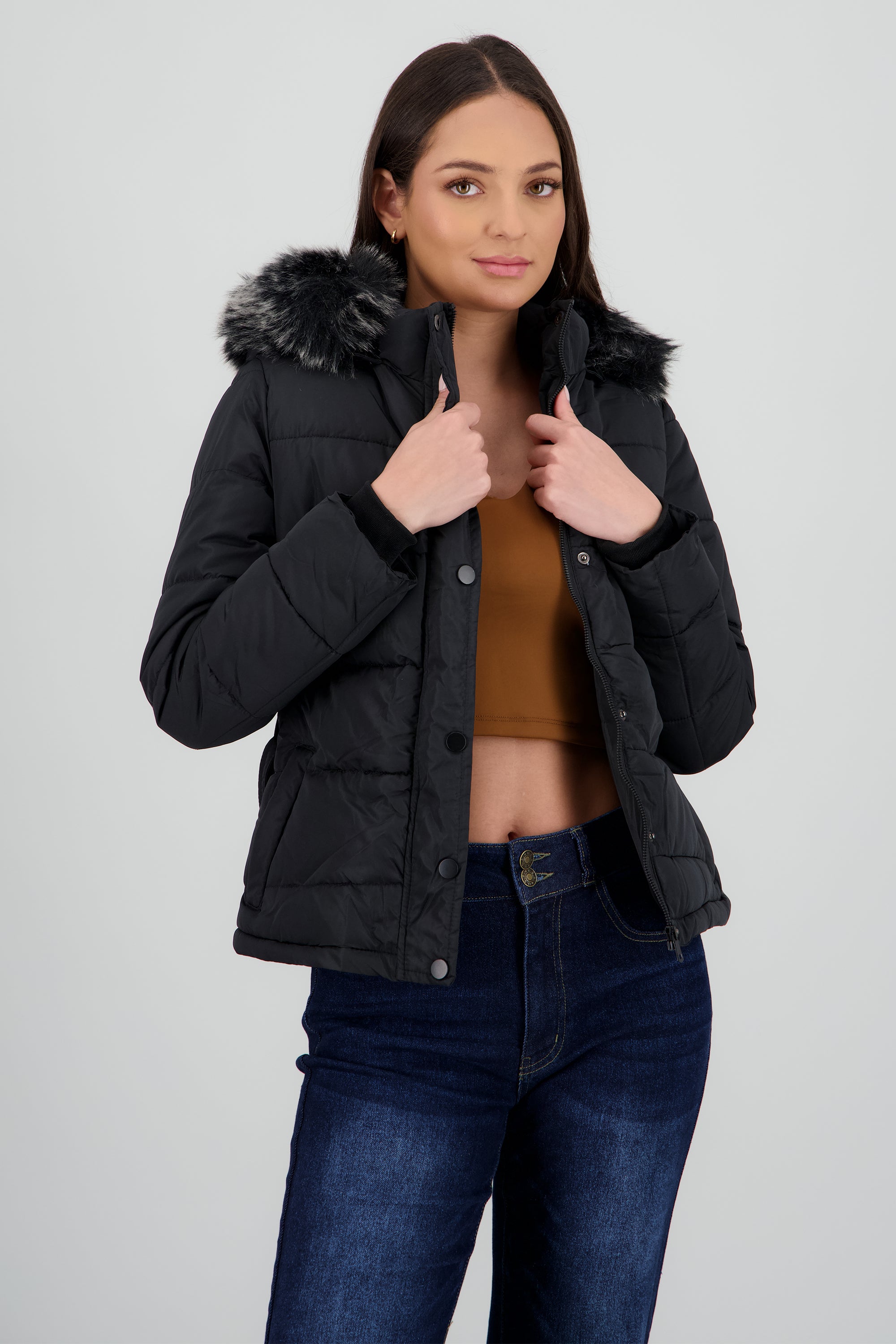 Puffer con cinturon NEGRO