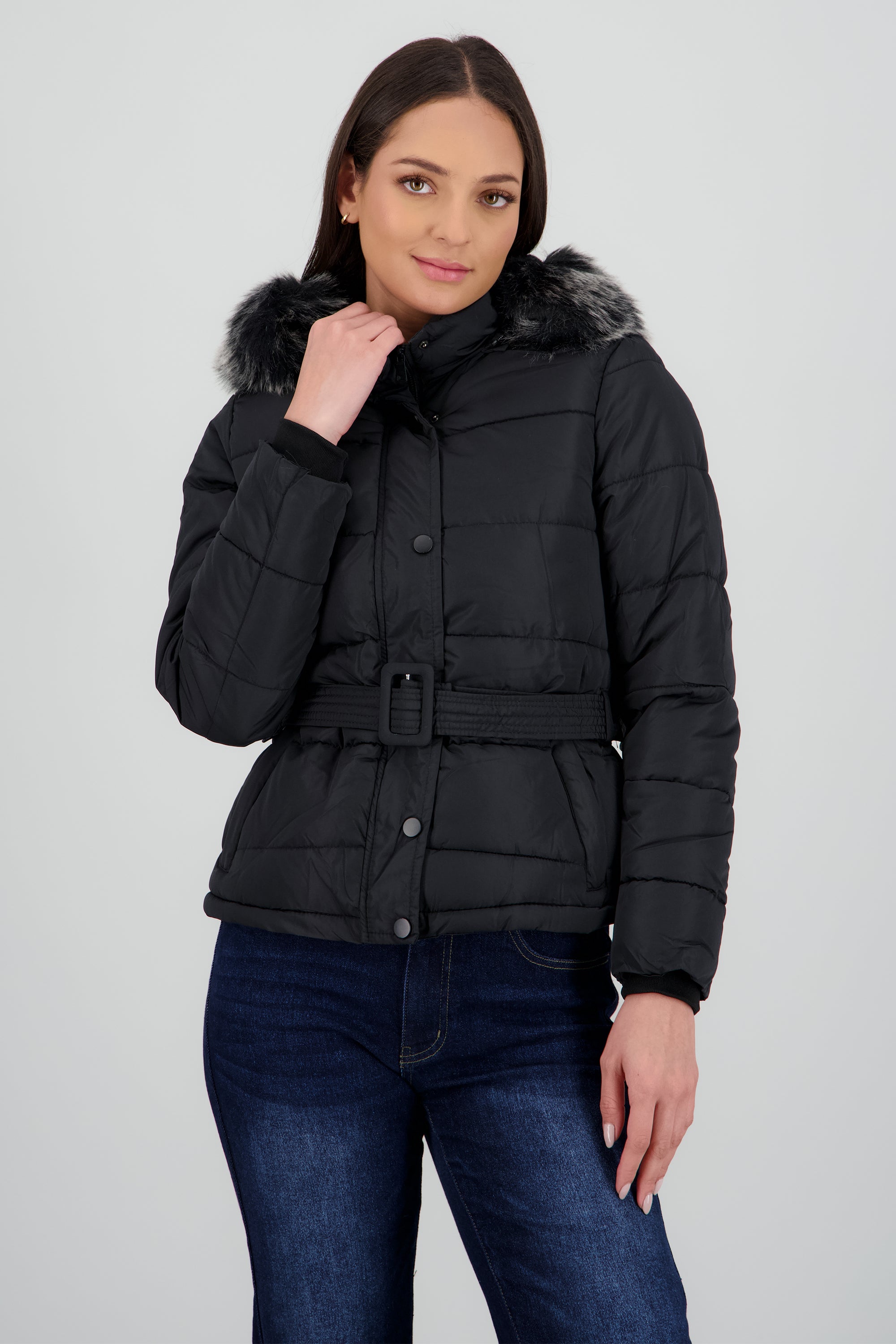 Puffer con cinturon NEGRO