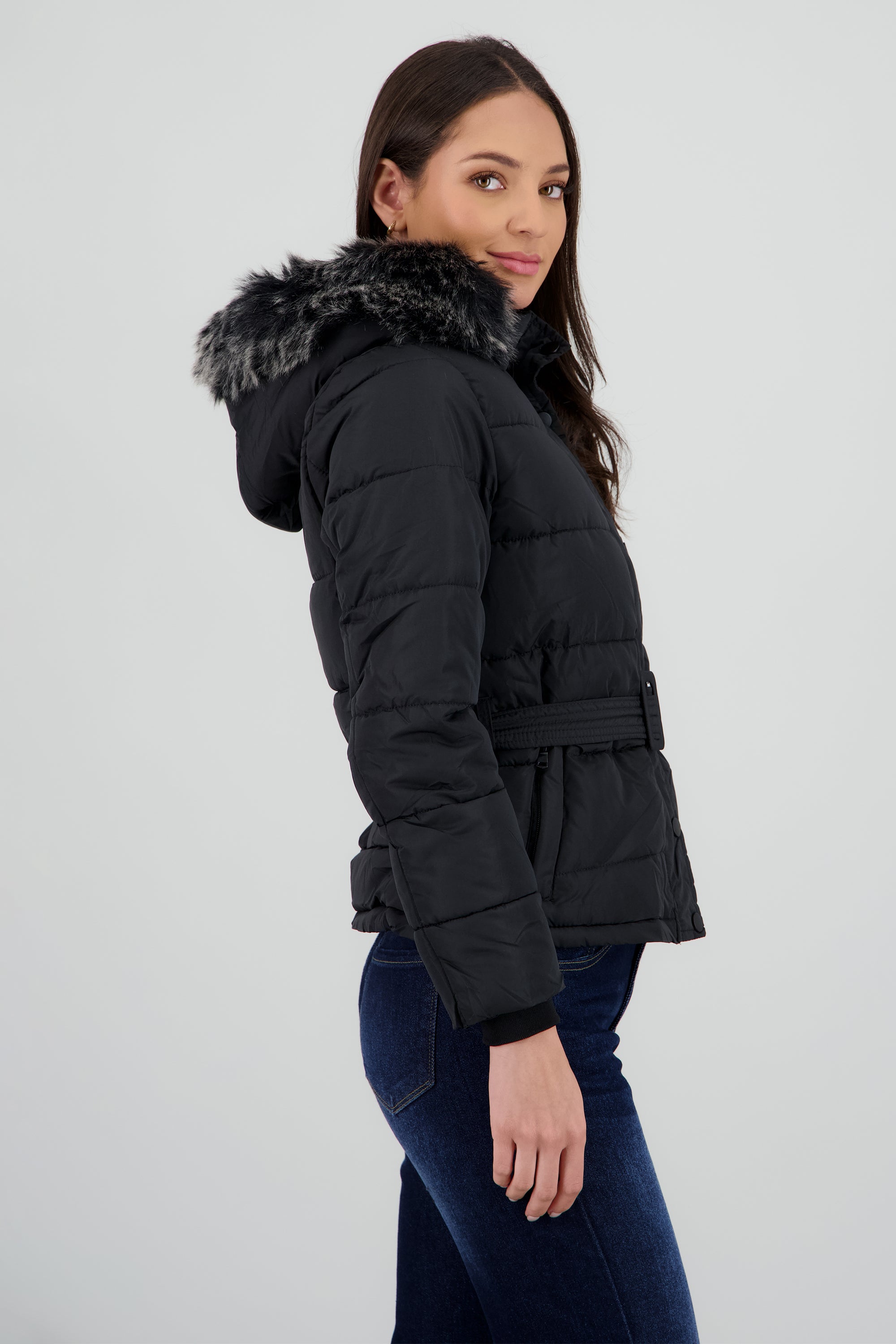 Puffer con cinturon NEGRO