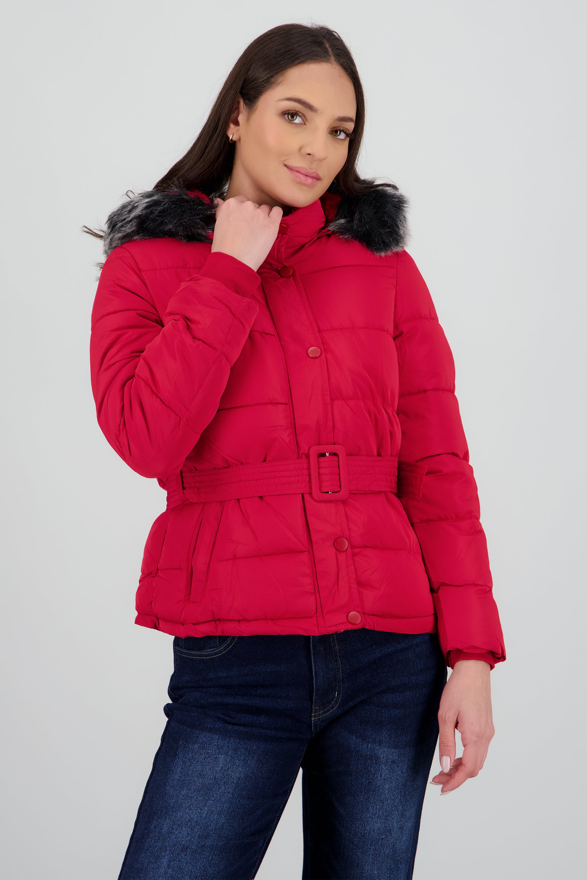 Puffer con cinturon ROJO