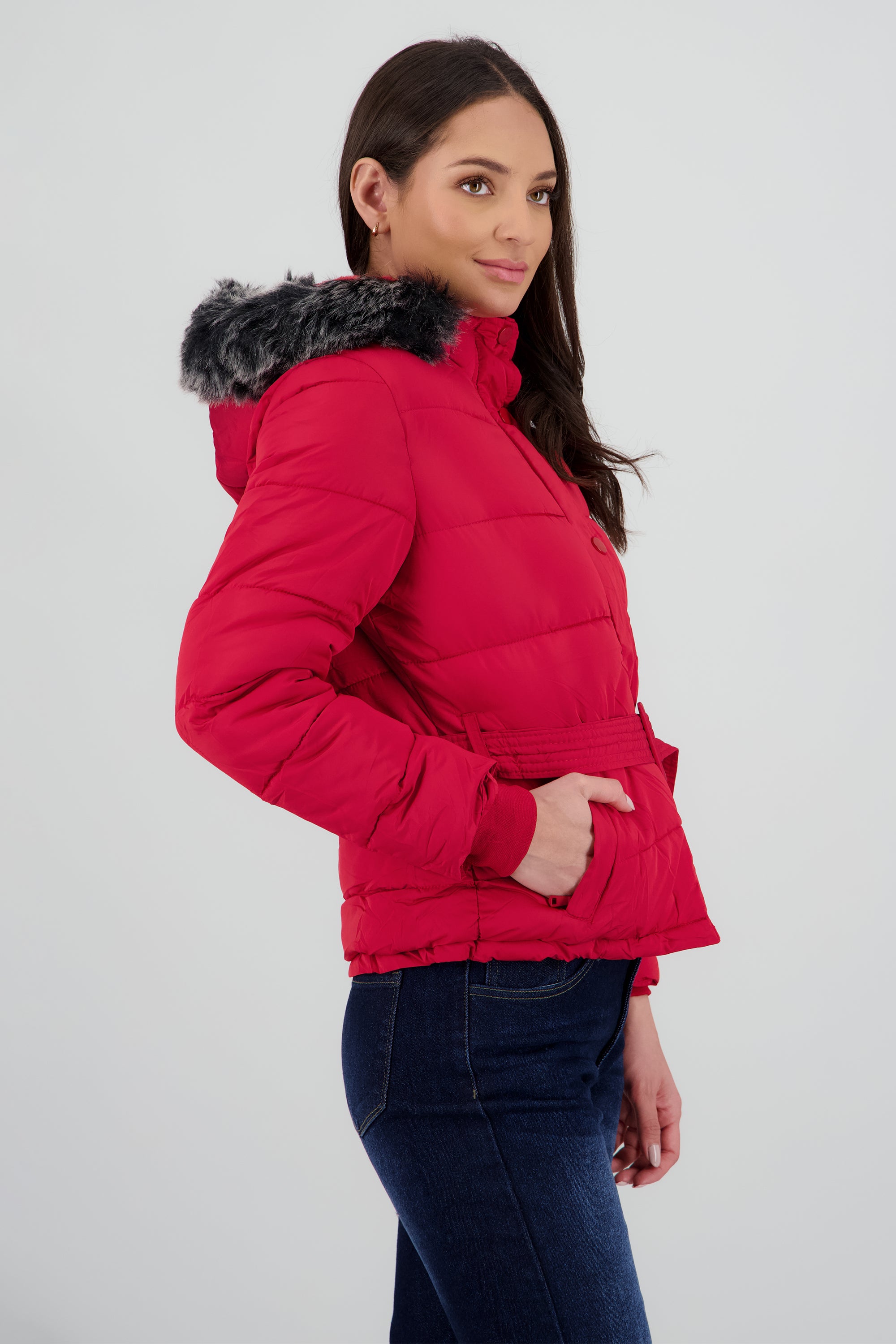 Puffer con cinturon ROJO