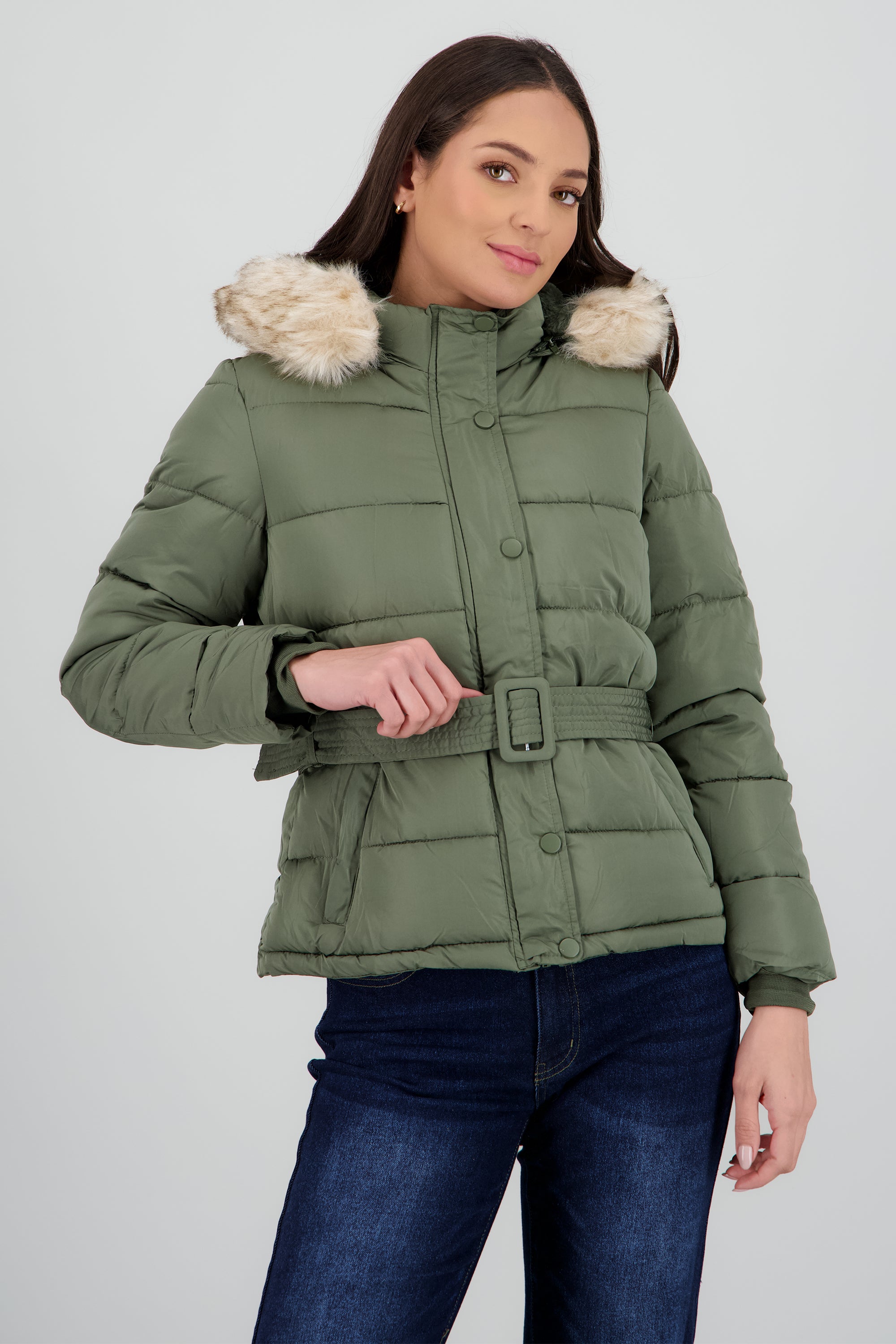 Puffer con cinturon OLIVO