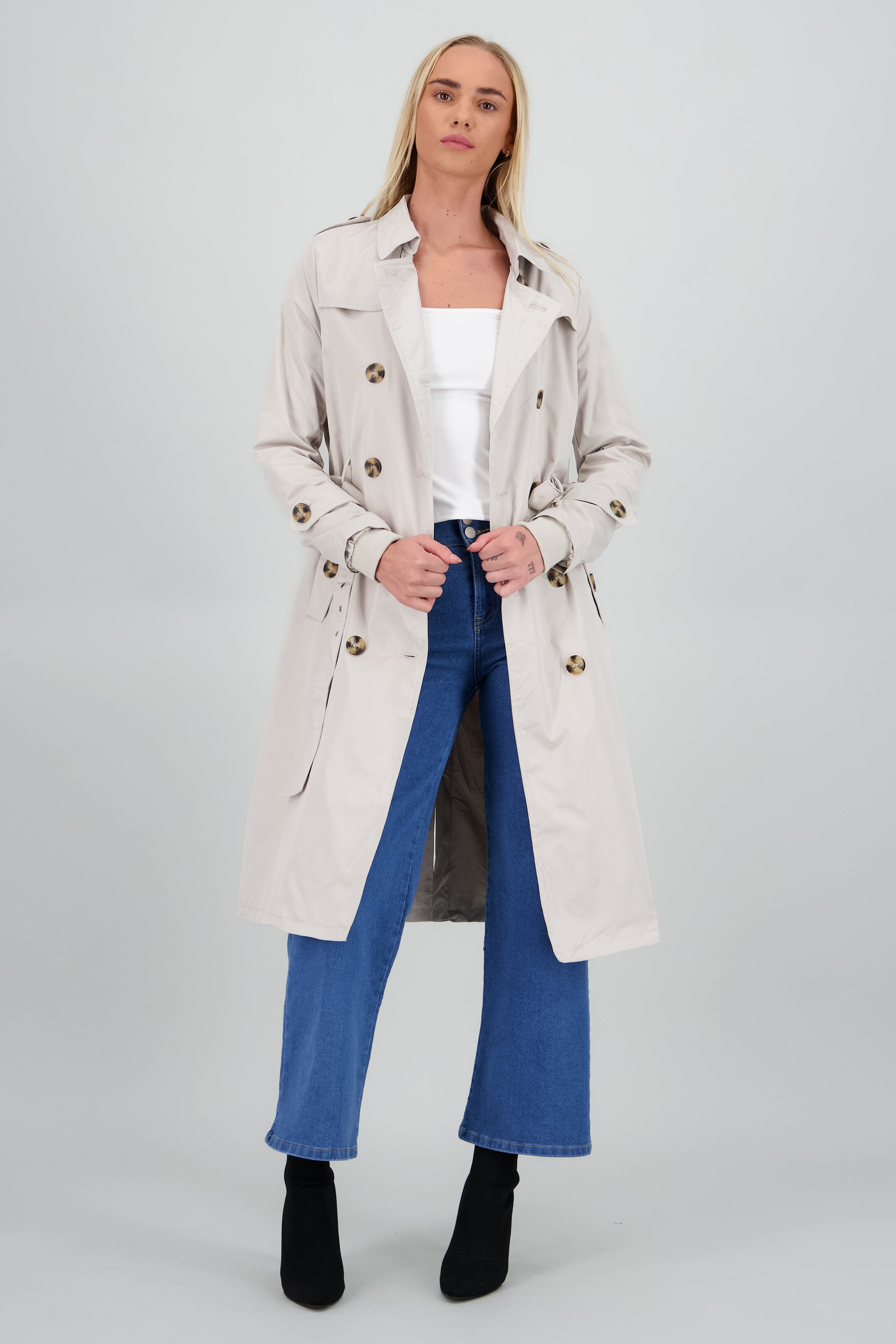 Gabardina maxi lisa HUESO