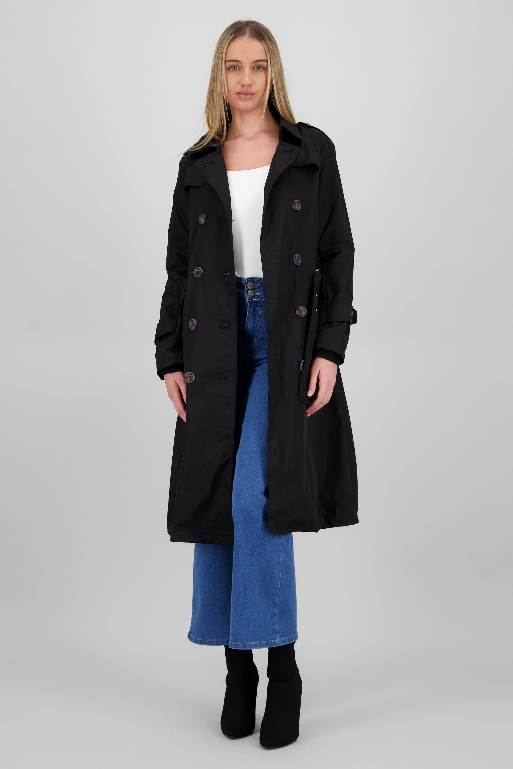 Gabardina maxi lisa NEGRO