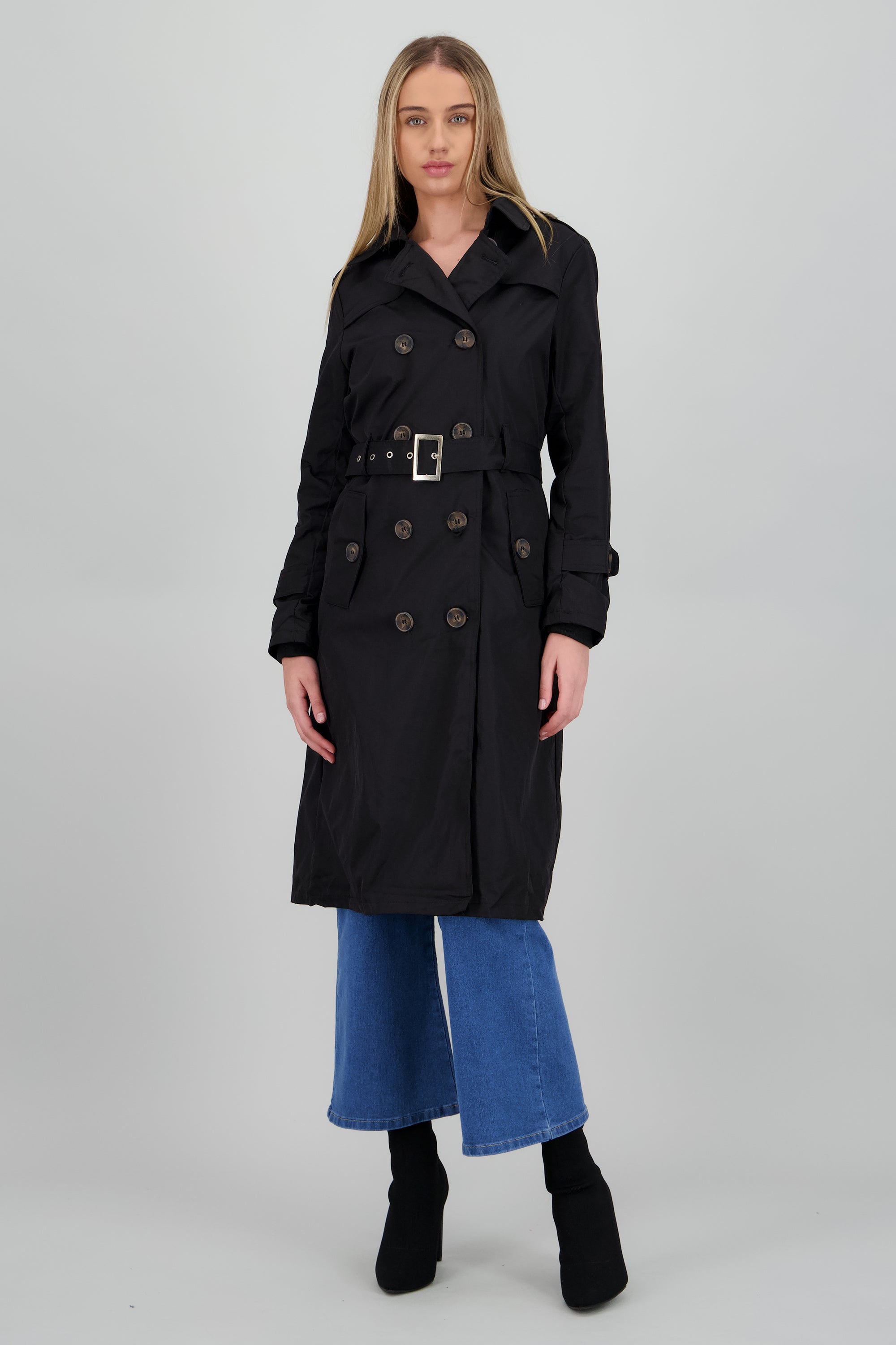 Gabardina maxi lisa NEGRO