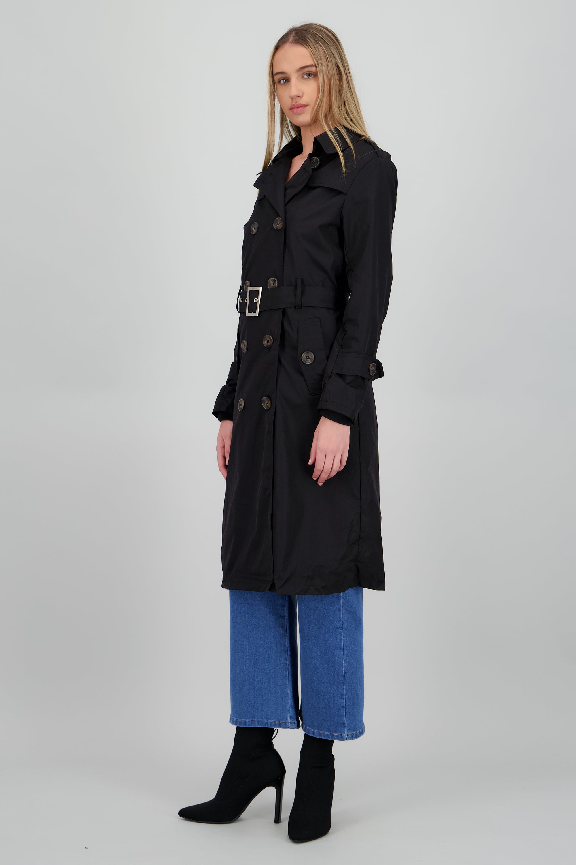 Gabardina maxi lisa NEGRO