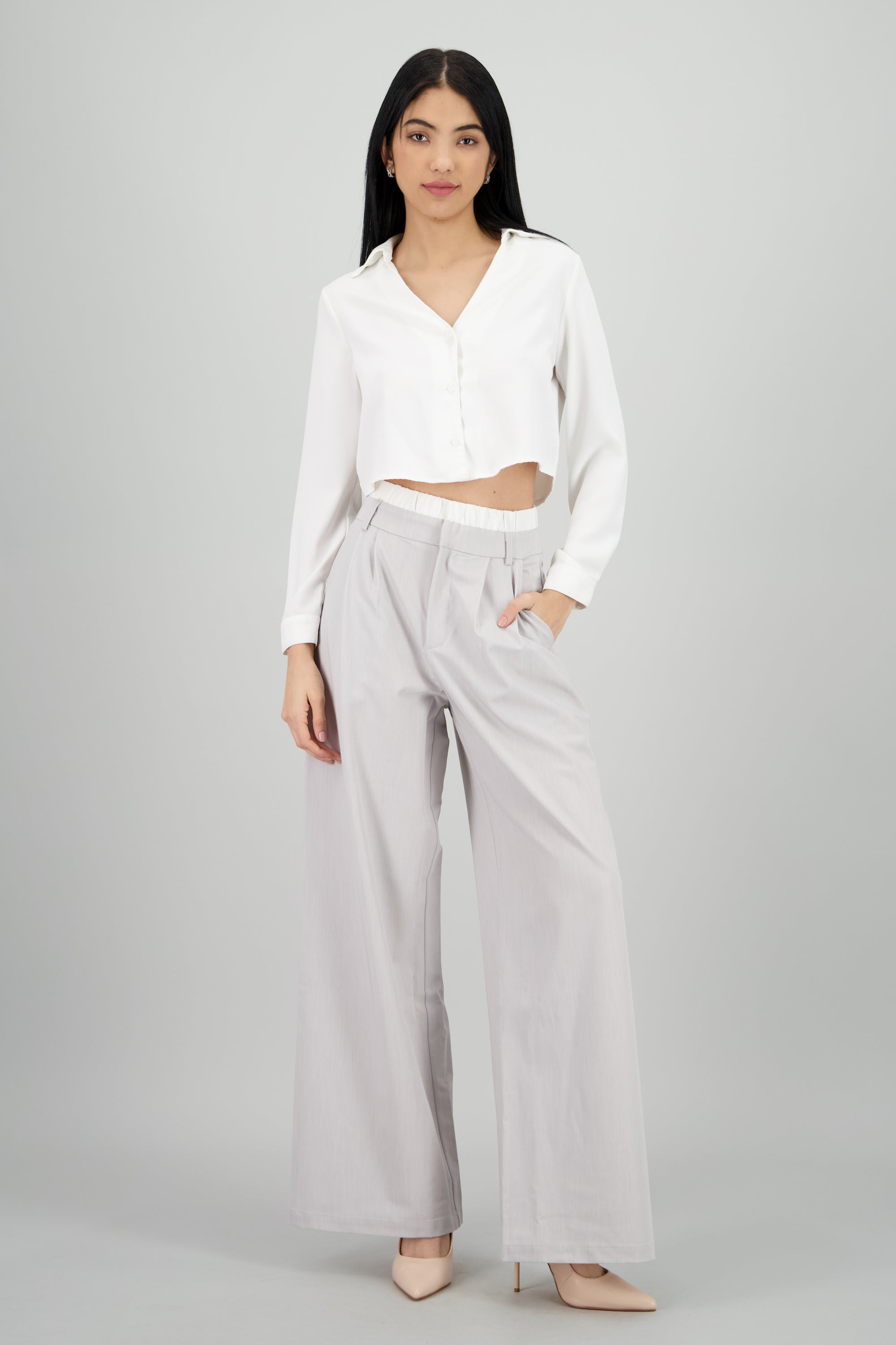 Pantalon sastre doble pretina contraste GRIS COMBO