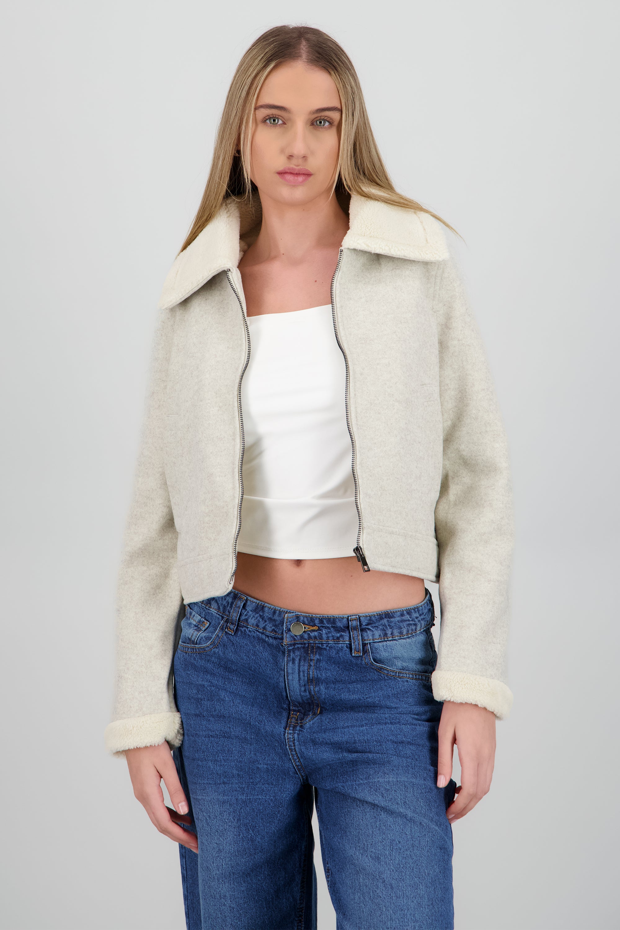 Chamarra suede peluche NUDE