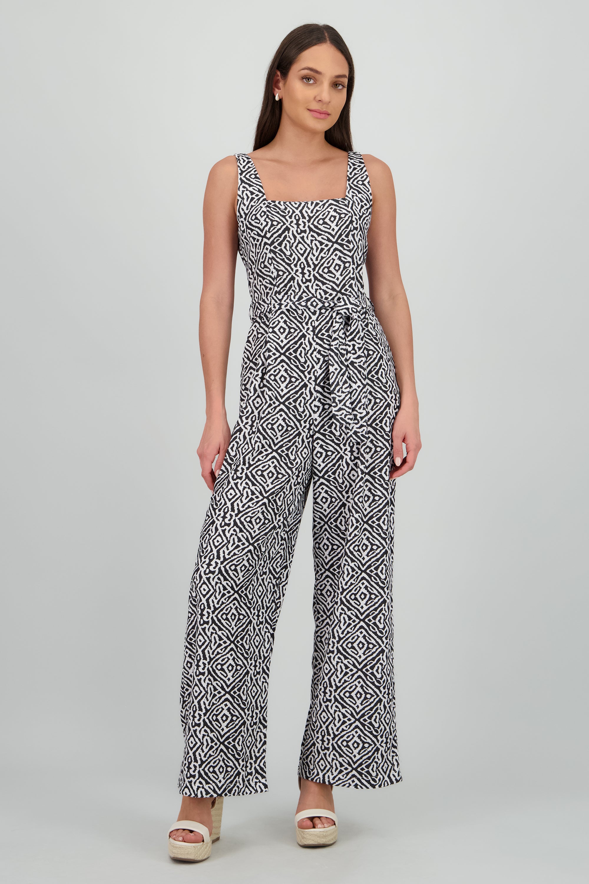 Jumpsuit tirantes gruesos escote cuadrado NEGRO COMBO