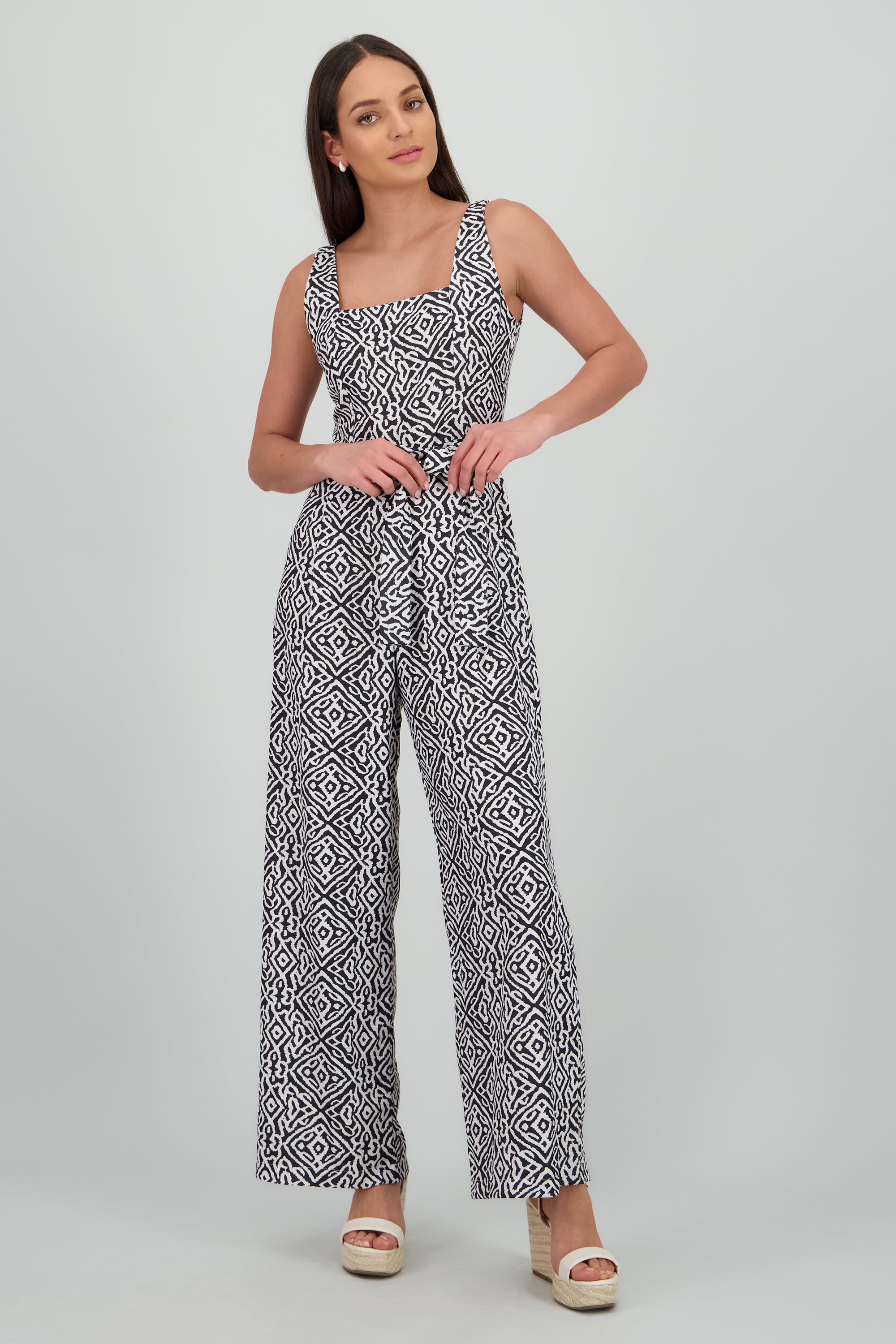 Jumpsuit tirantes gruesos escote cuadrado NEGRO COMBO