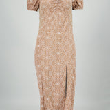 Vestido midi manga abullonada frunces