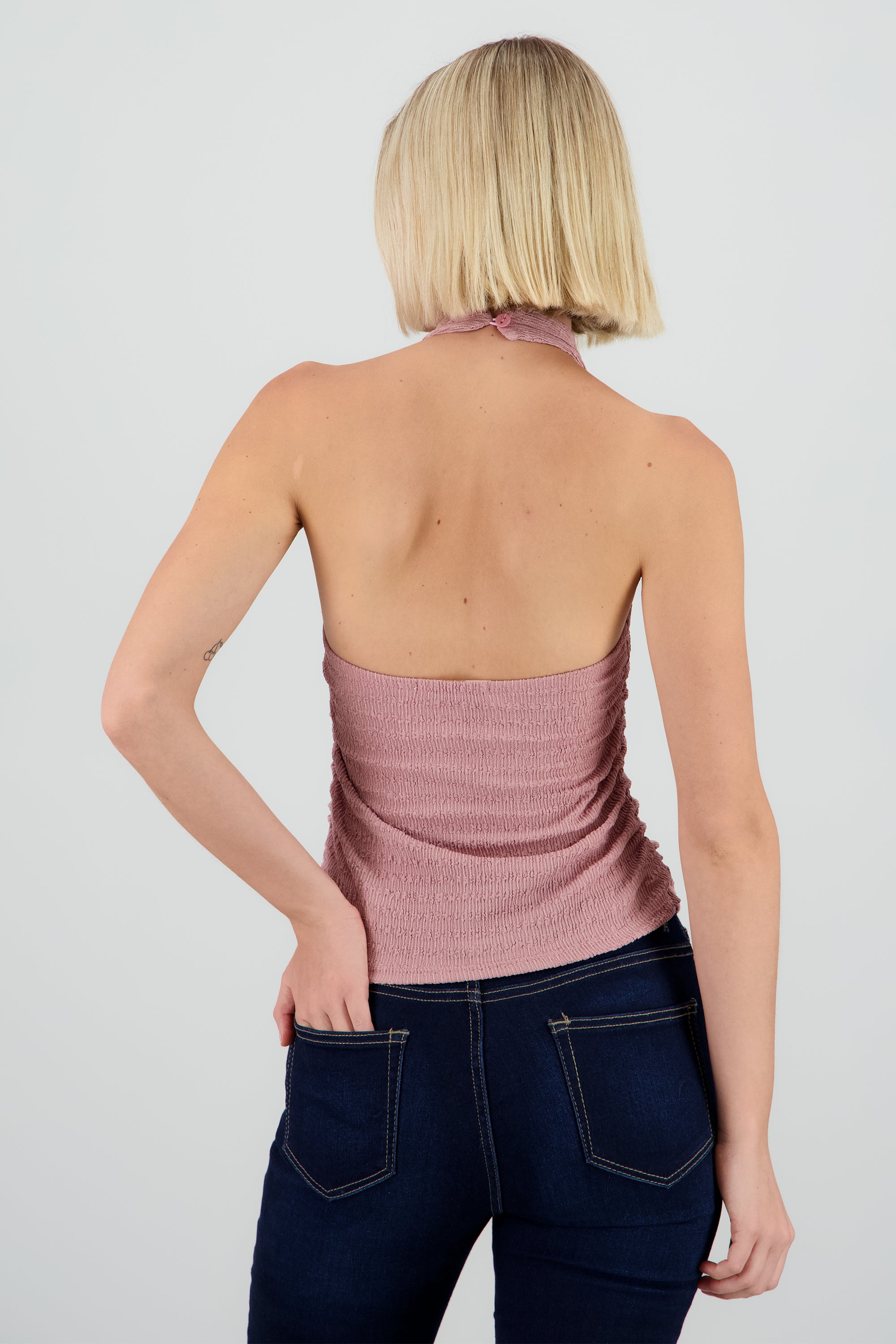 Top halter detalle textura ROSA PASTEL