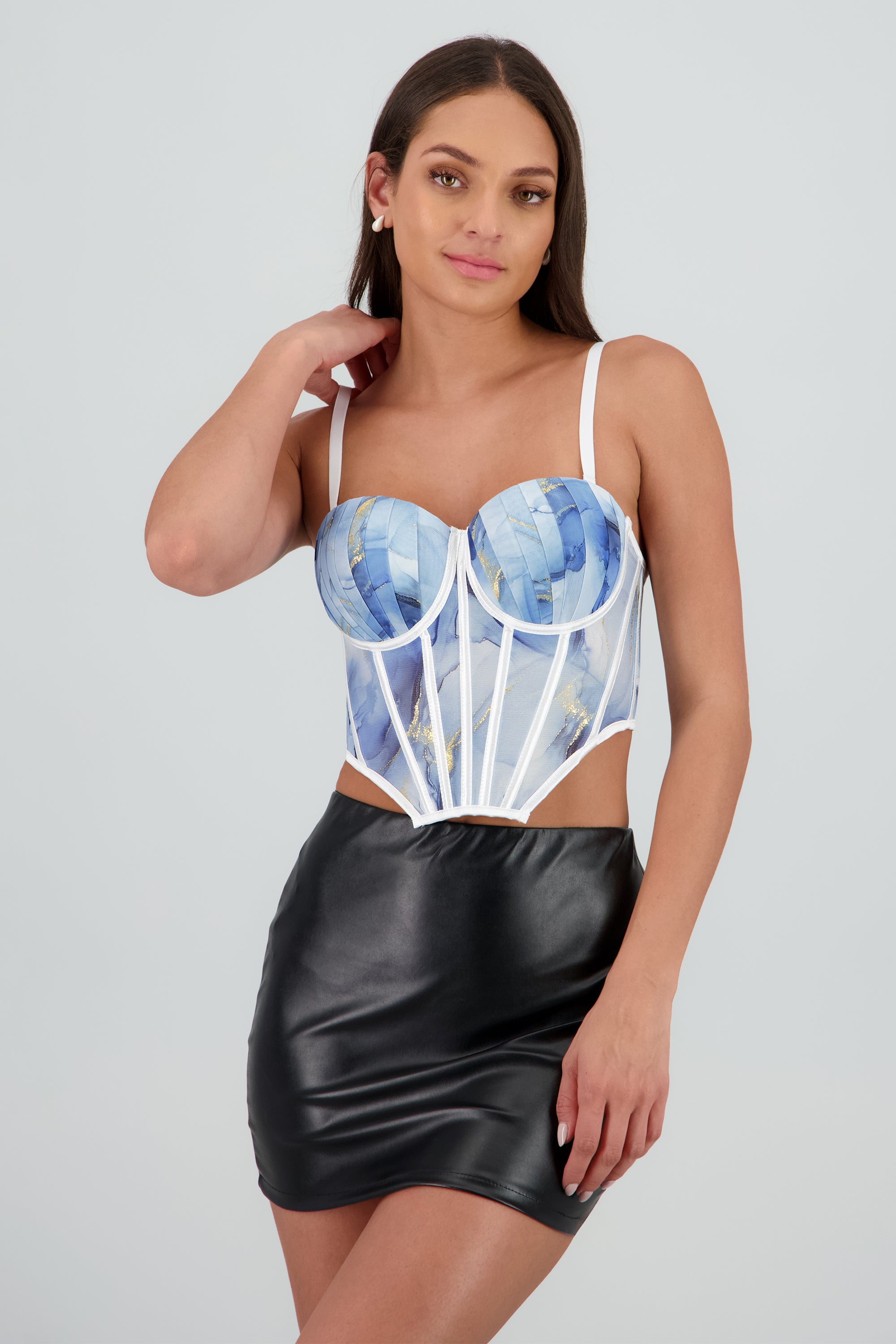 Corset copas estampado marmol AZUL COMBO
