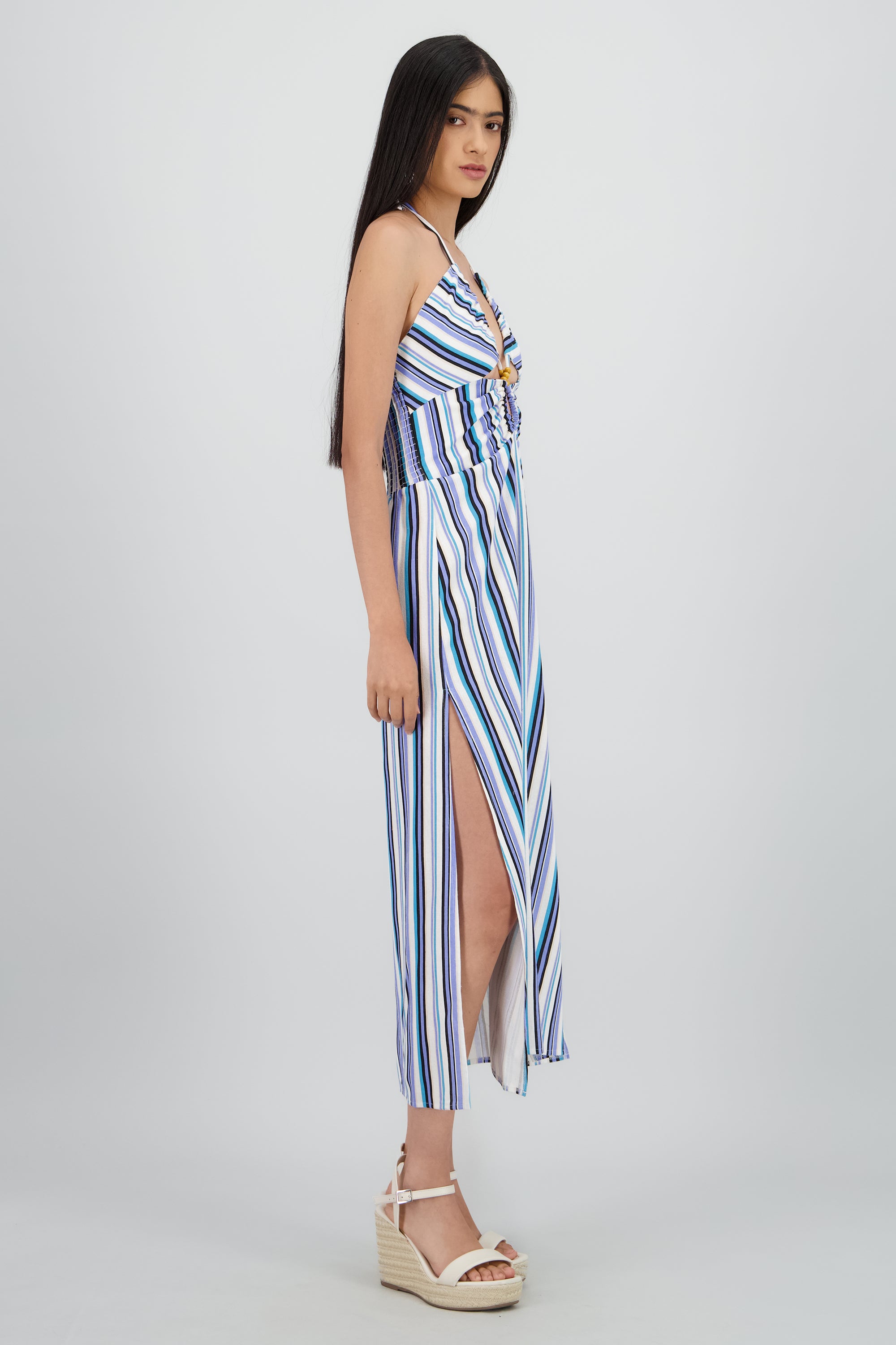 Vestido cutout halter lineas AZUL COMBO