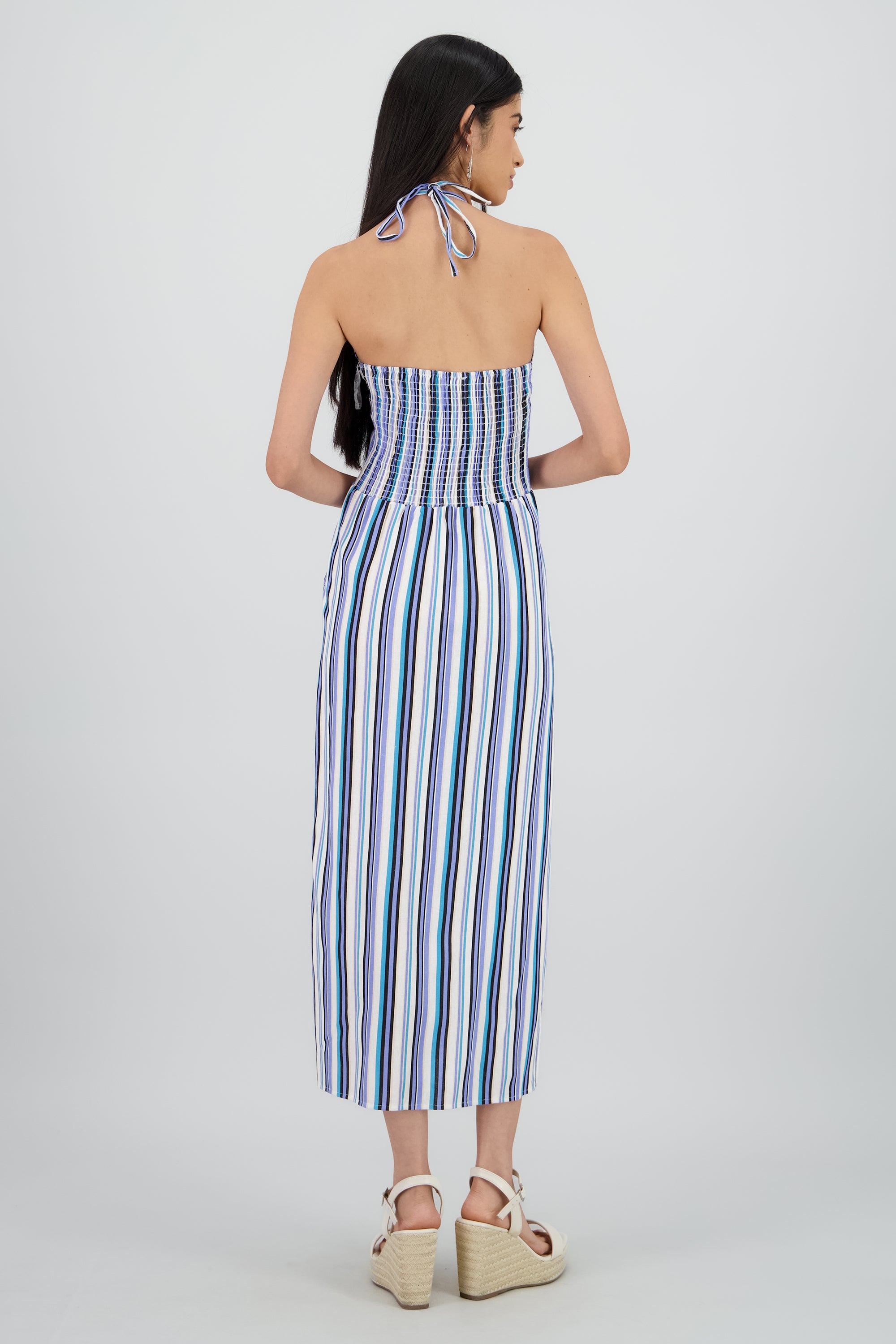 Vestido cutout halter lineas AZUL COMBO