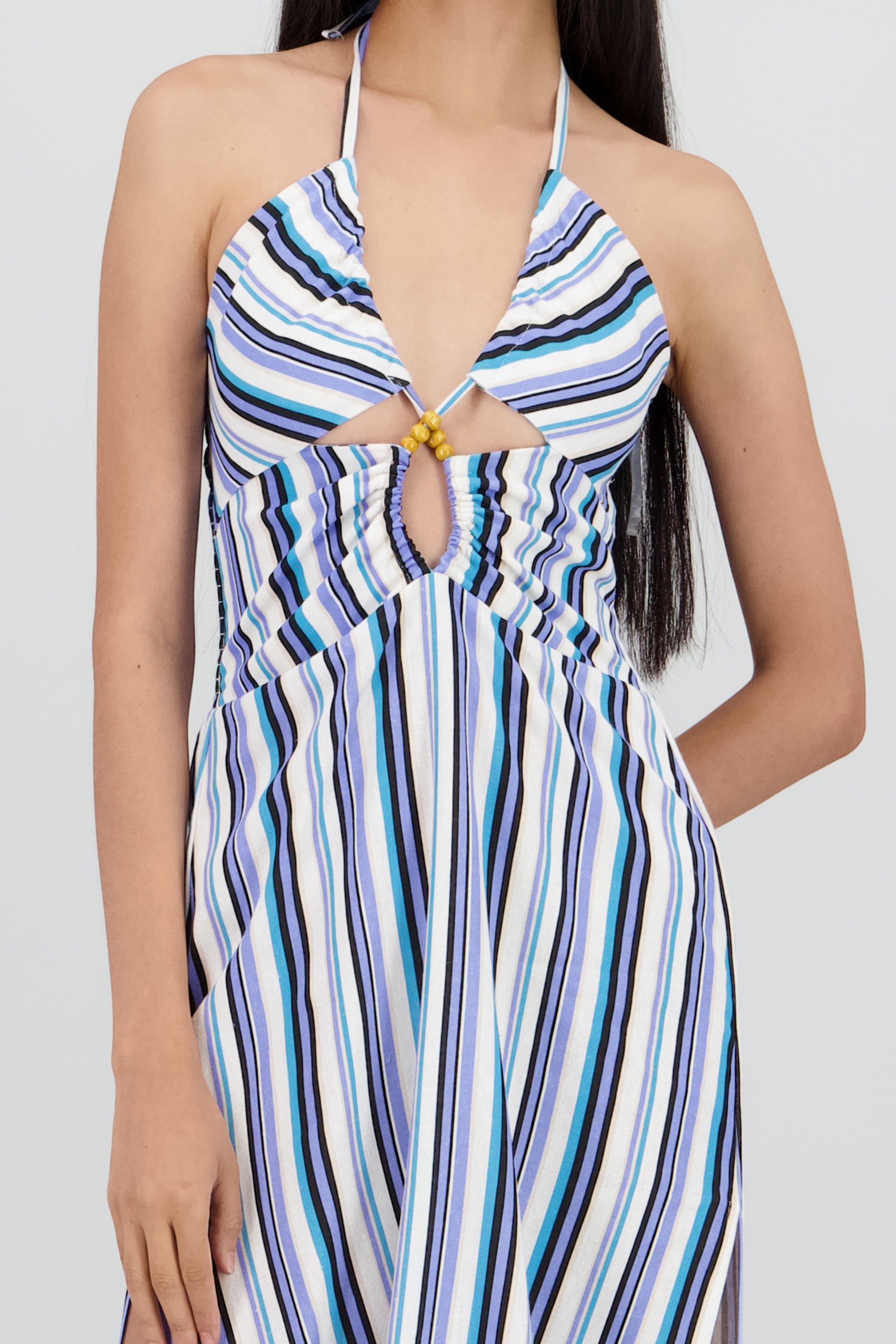 Vestido cutout halter lineas AZUL COMBO