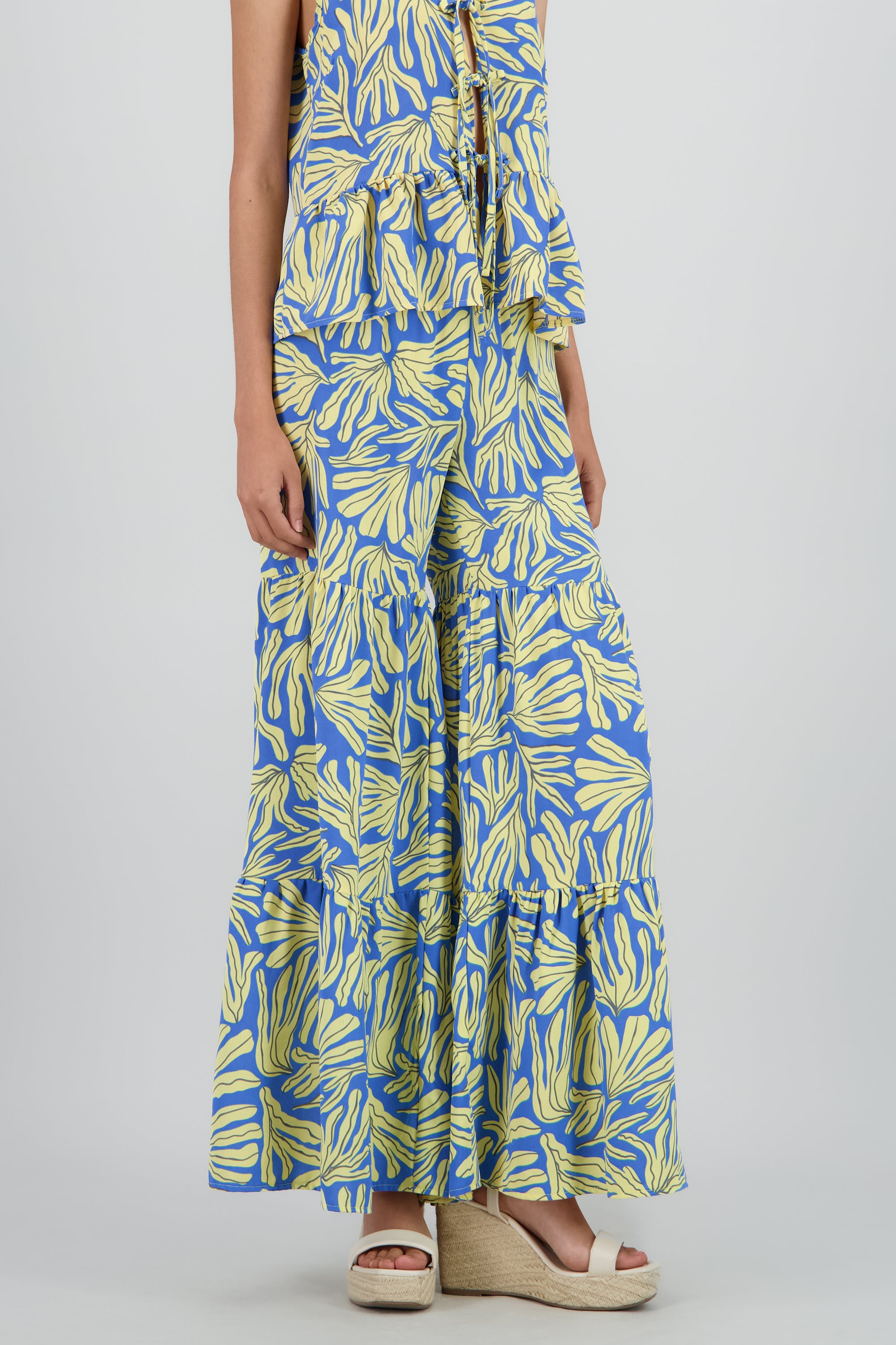 Pantalon amplio cortes estampado AZUL COMBO