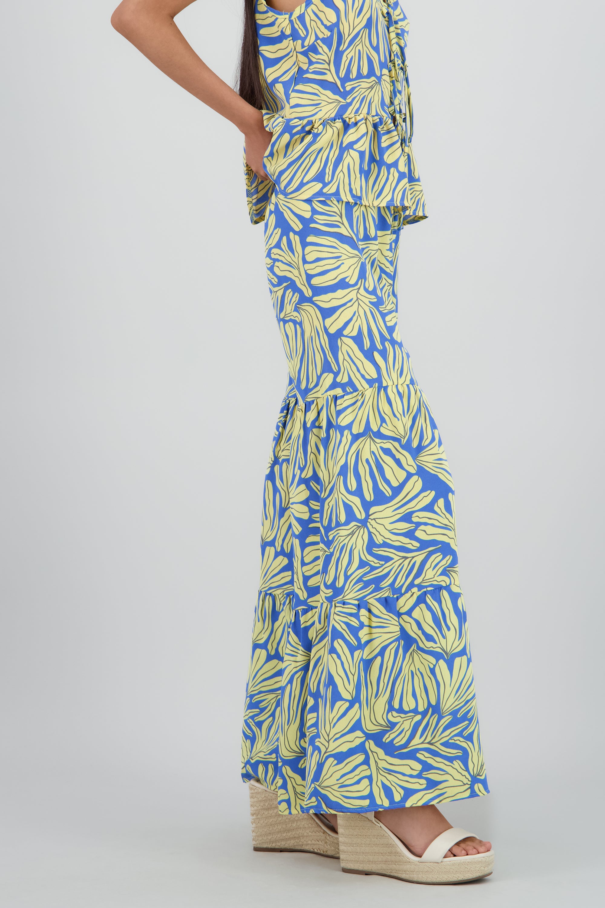 Pantalon amplio cortes estampado AZUL COMBO