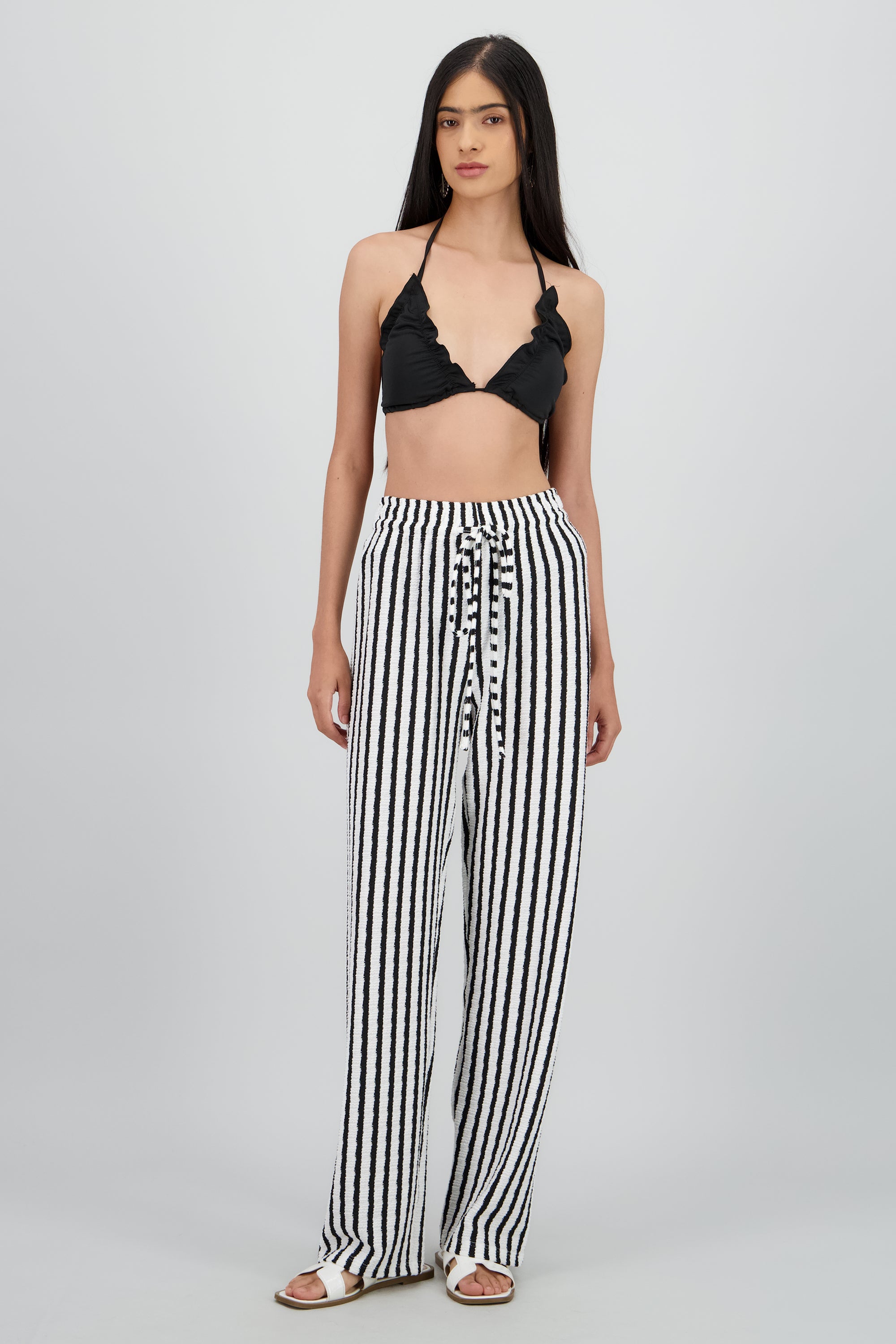 Pantalon jareta lineas textura BLANCO COMBO