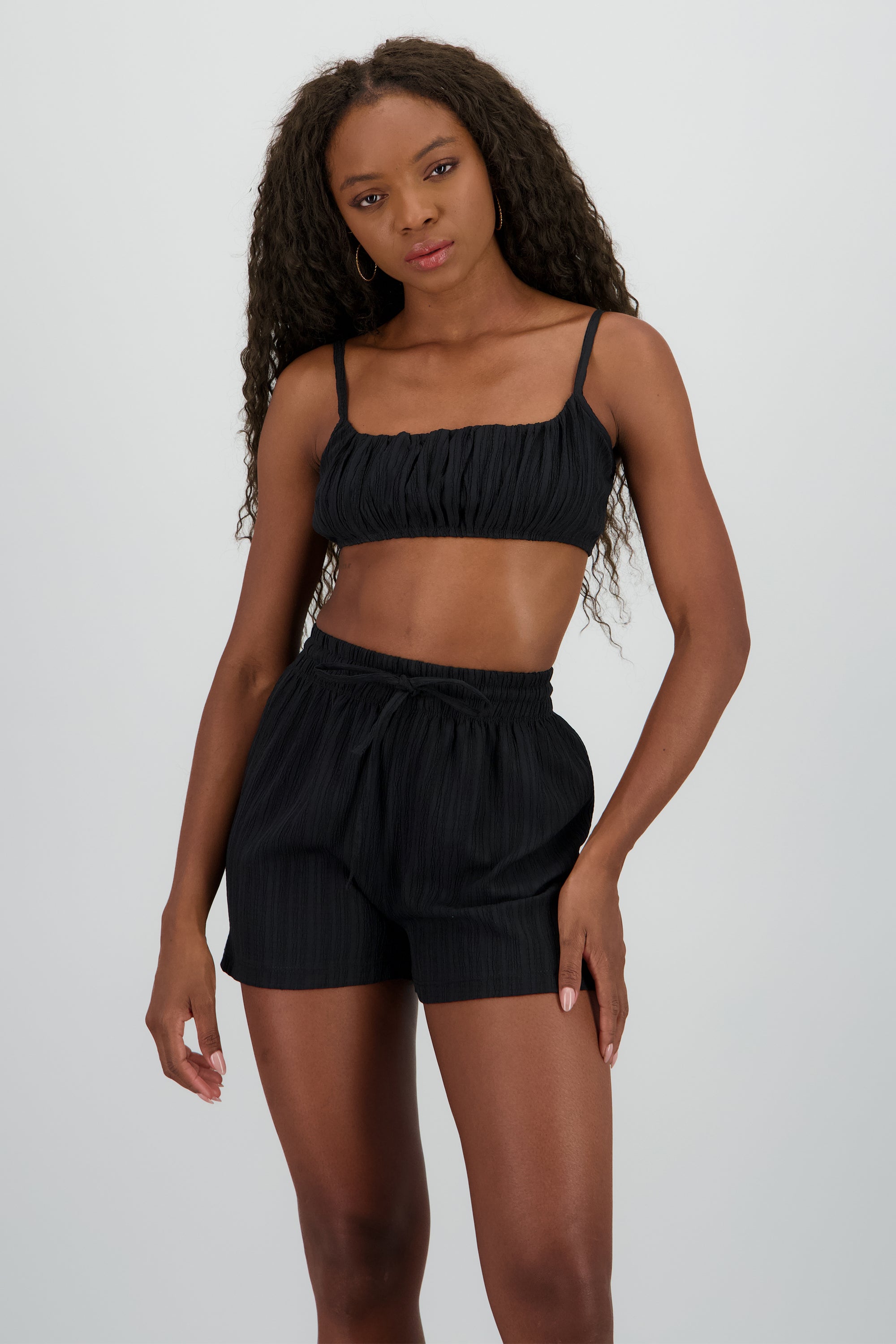 Top frunce textura lineas NEGRO