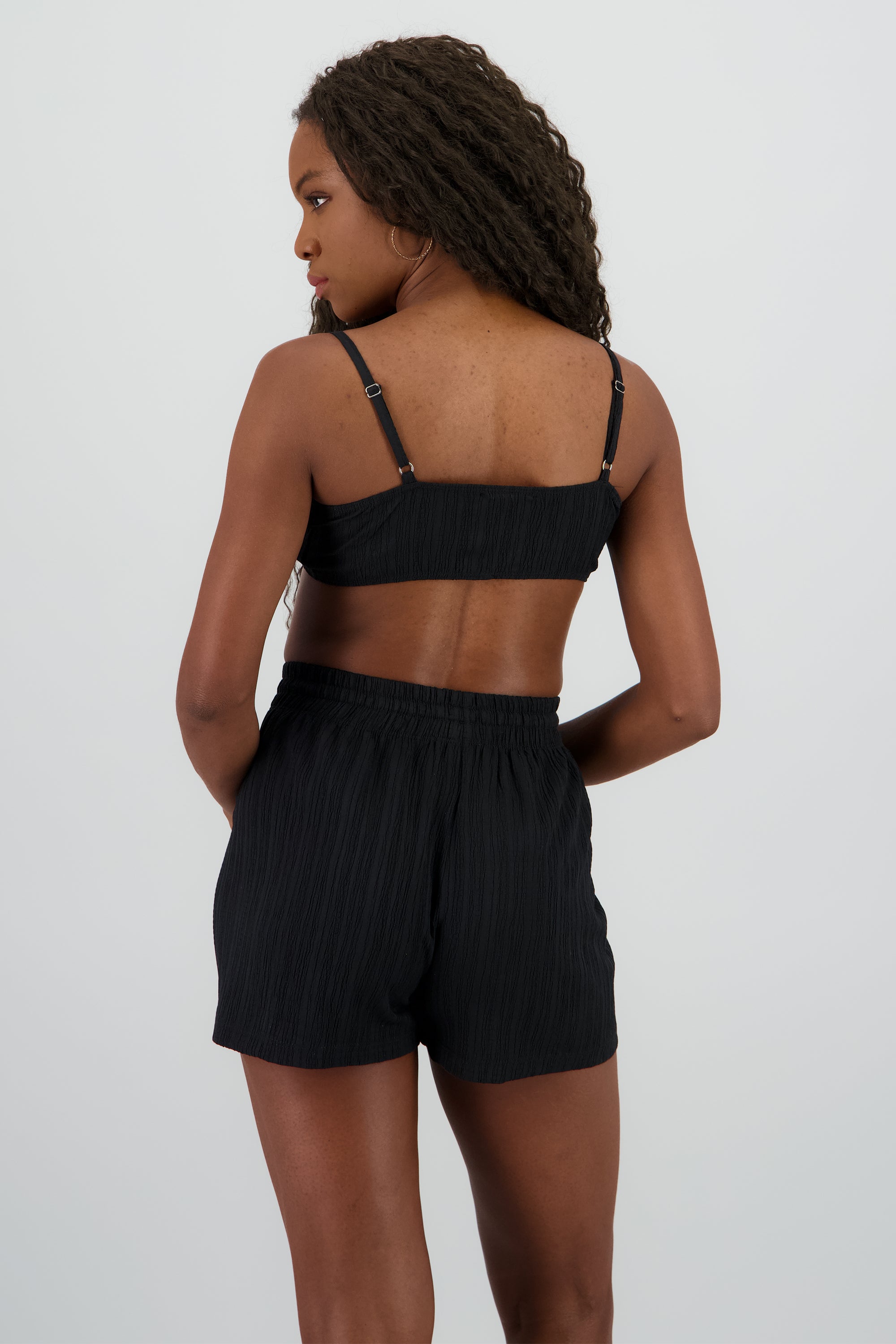 Top frunce textura lineas NEGRO