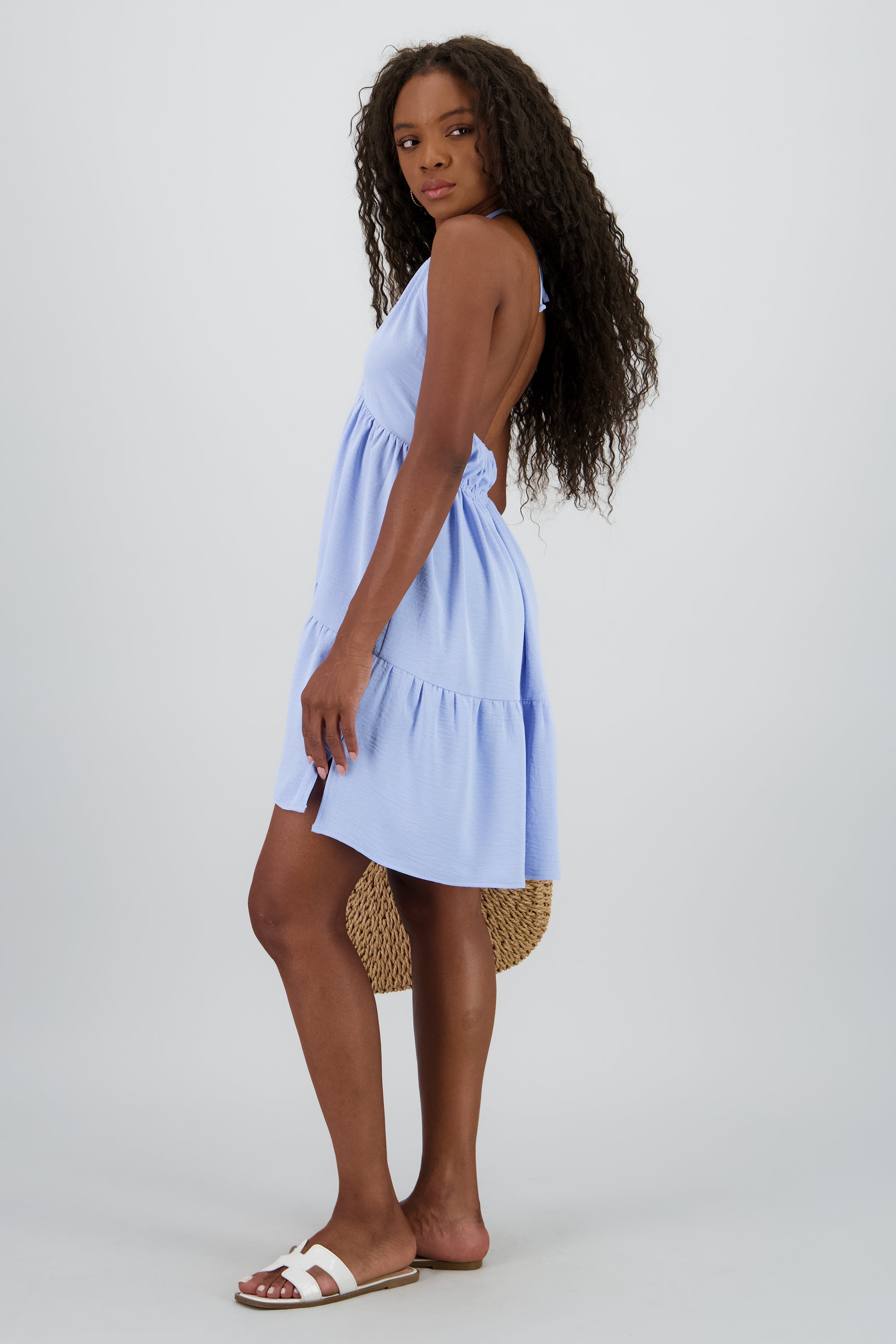 Vestido mini halter ligero AZUL PASTEL
