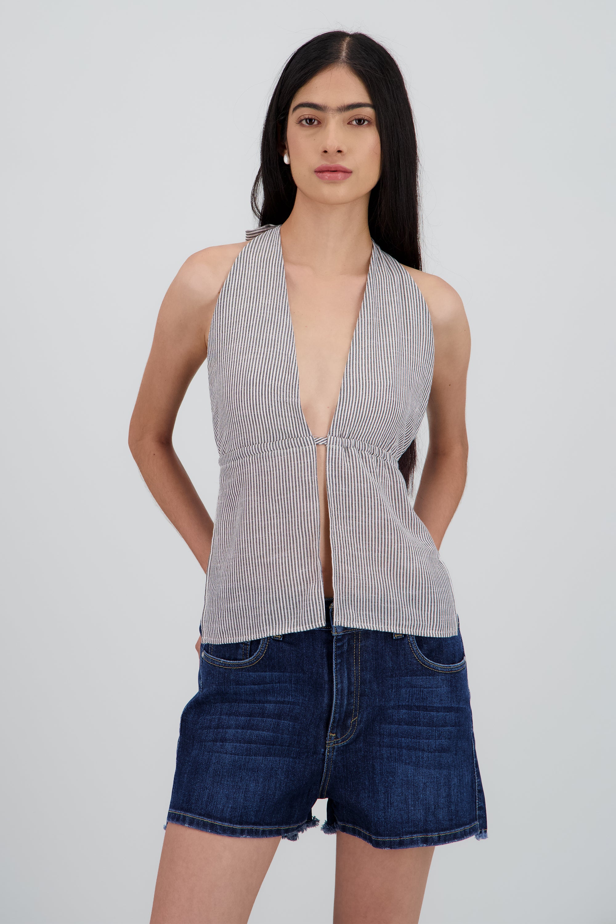 Top amarre espalda descubierta rayas NEGRO