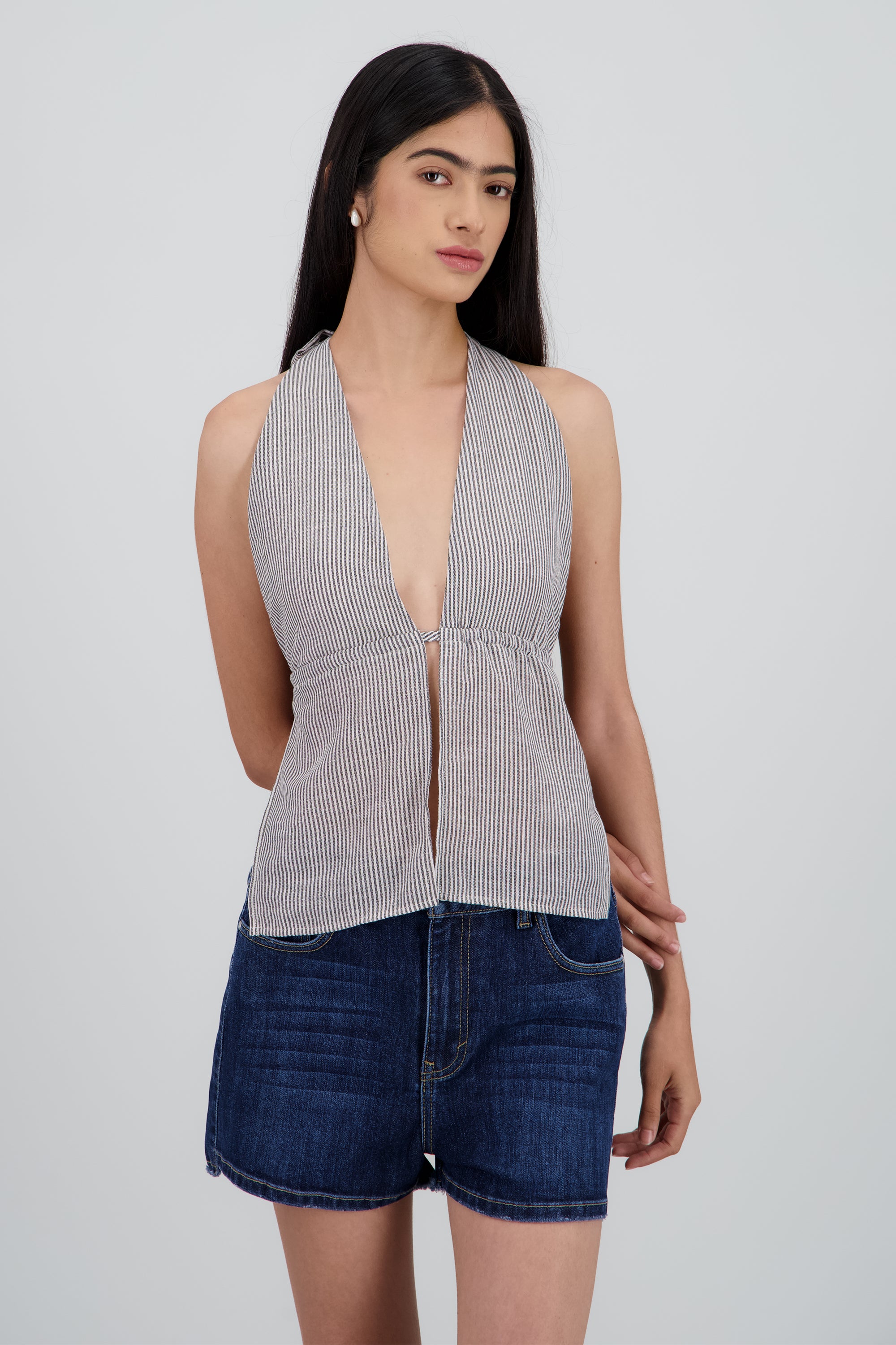 Top amarre espalda descubierta rayas NEGRO