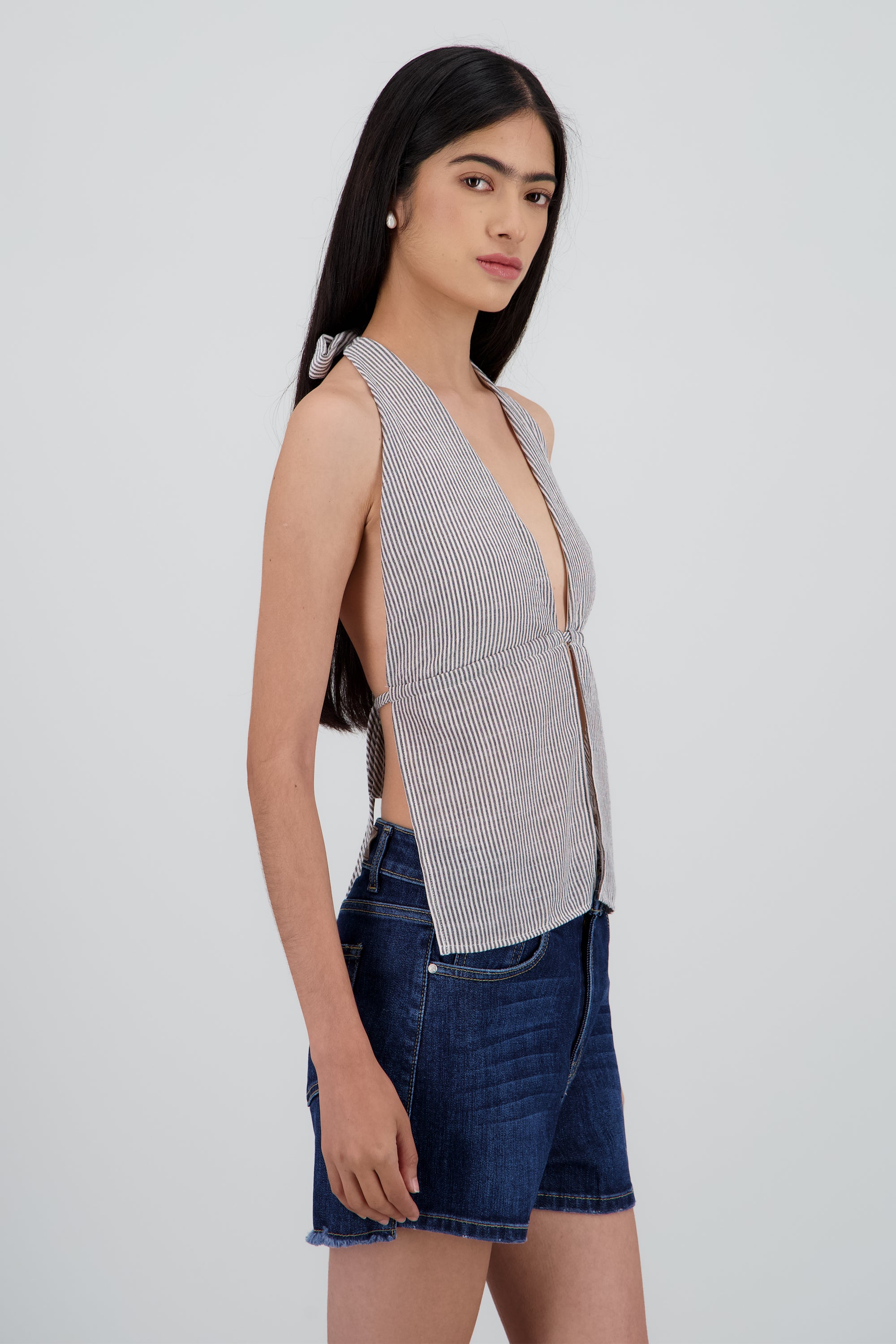 Top amarre espalda descubierta rayas NEGRO