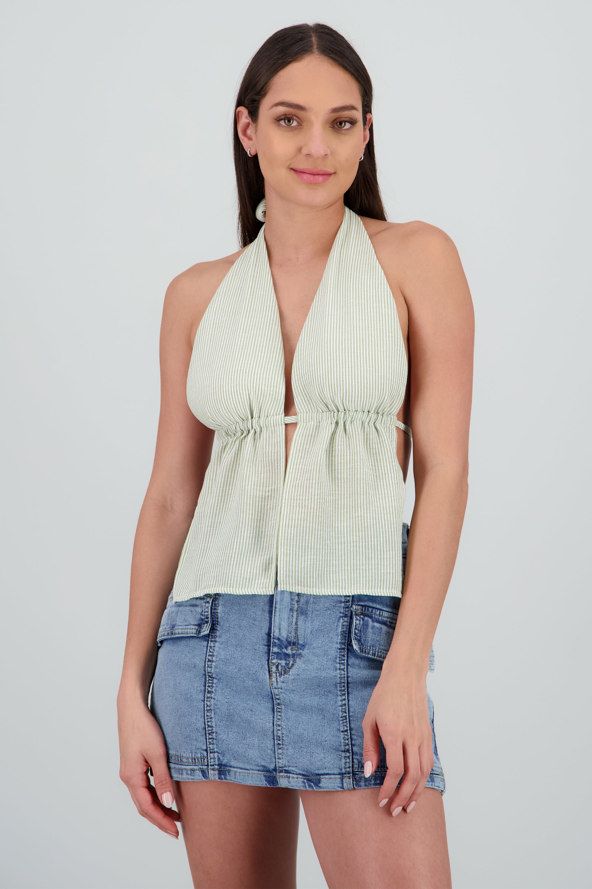 Top amarre espalda descubierta rayas VERDE COMBO