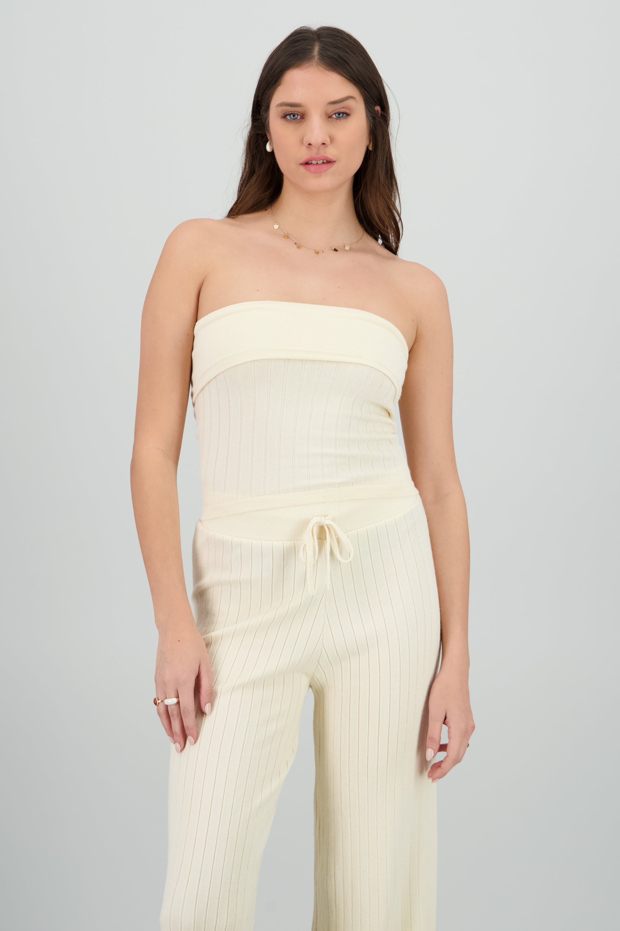 Top tejido strapless HUESO