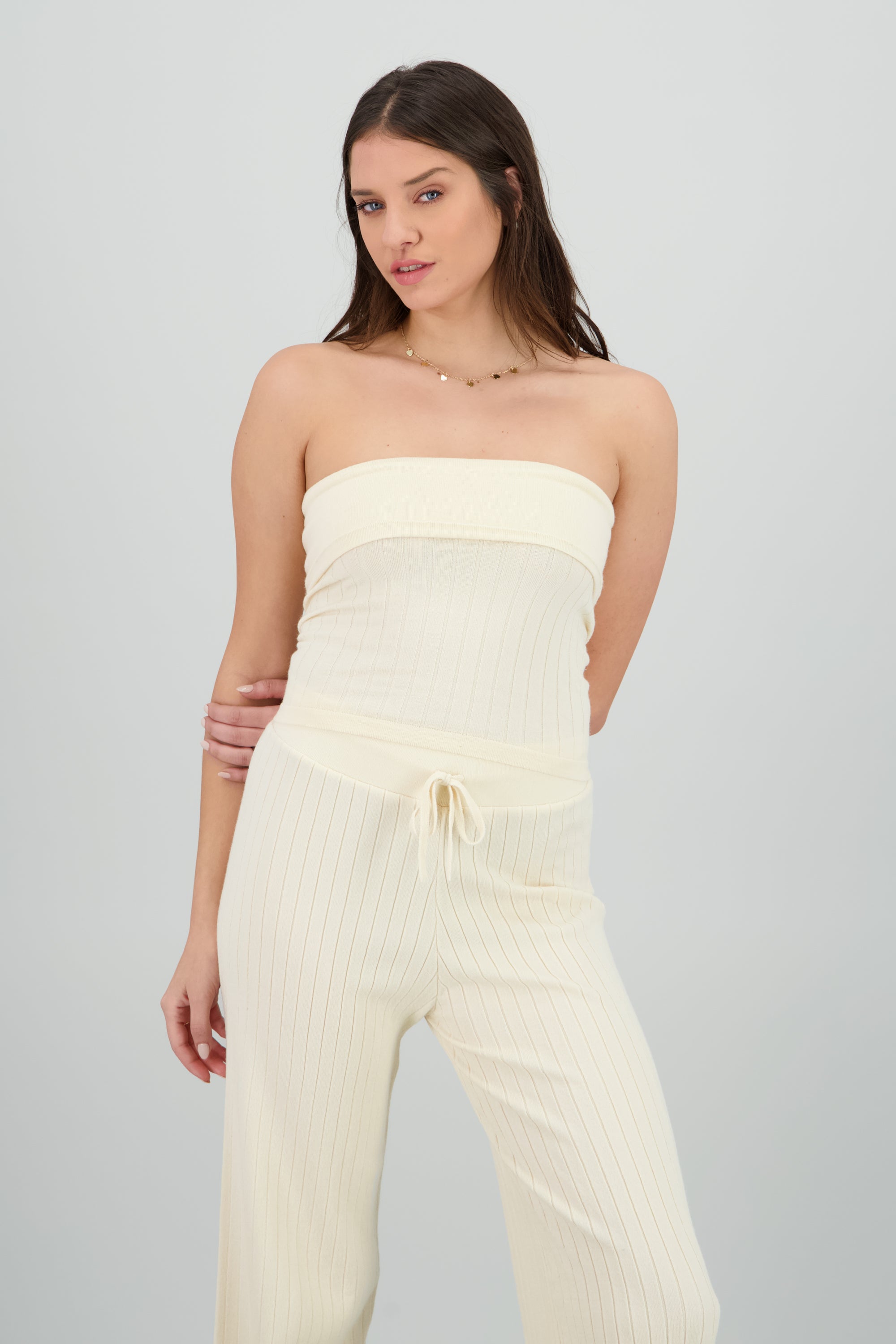 Top tejido strapless HUESO