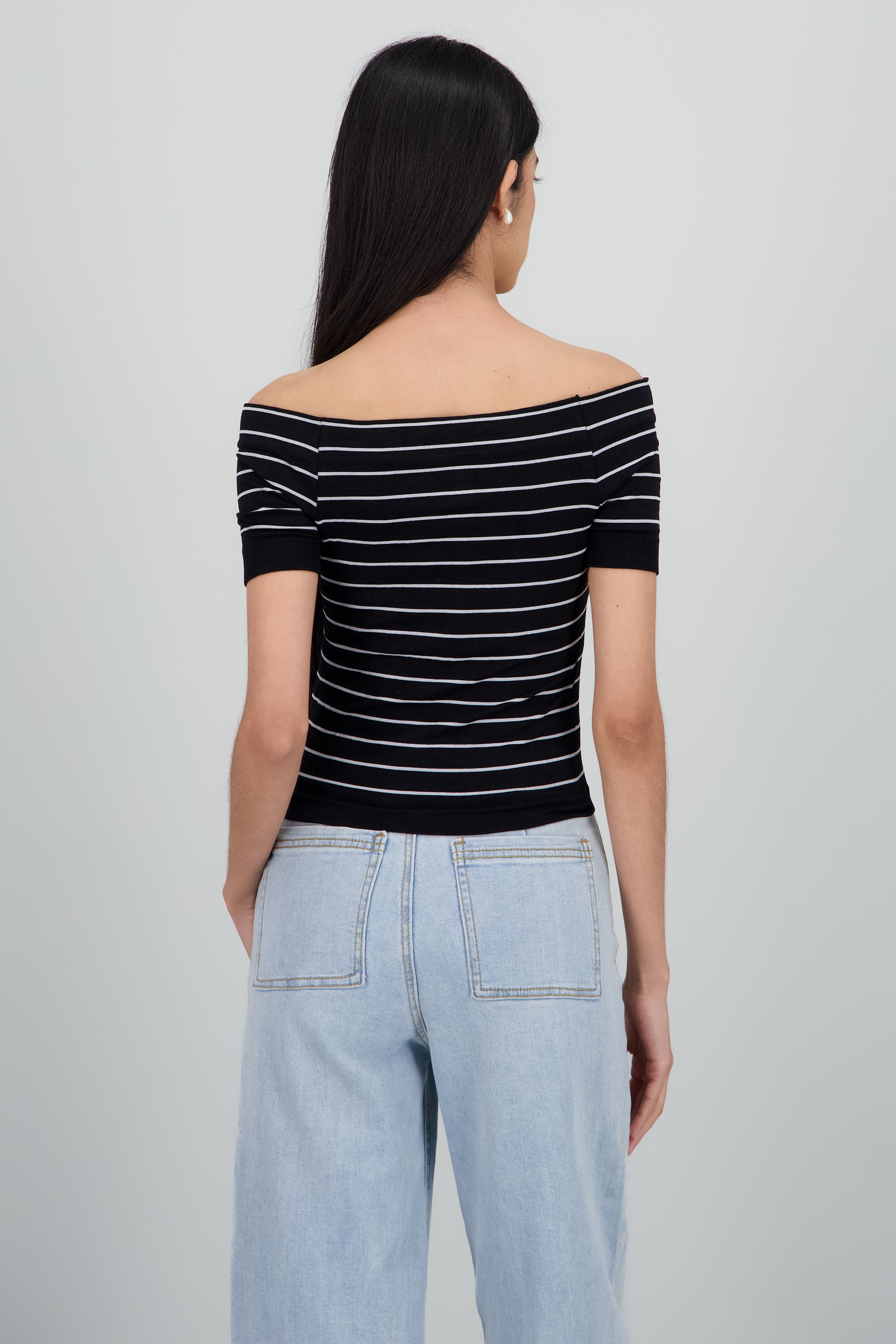 Top rayas off shoulder NEGRO COMBO