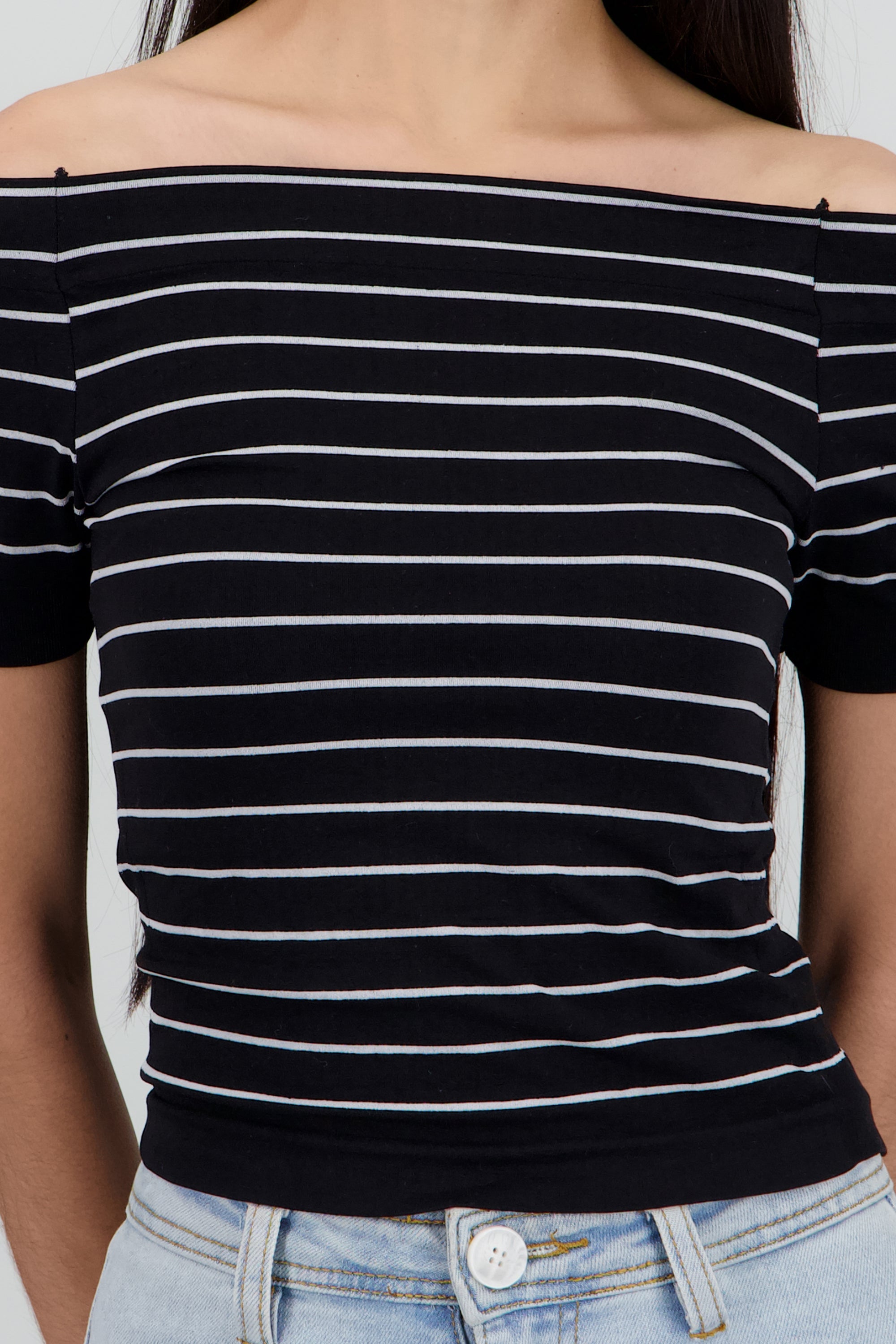 Top rayas off shoulder NEGRO COMBO