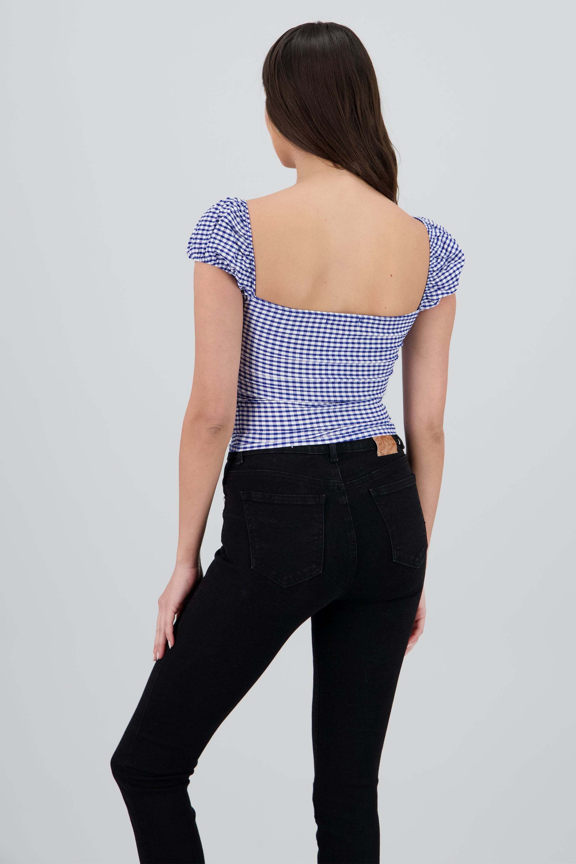 Blusa detalle moño gingham AZUL COMBO