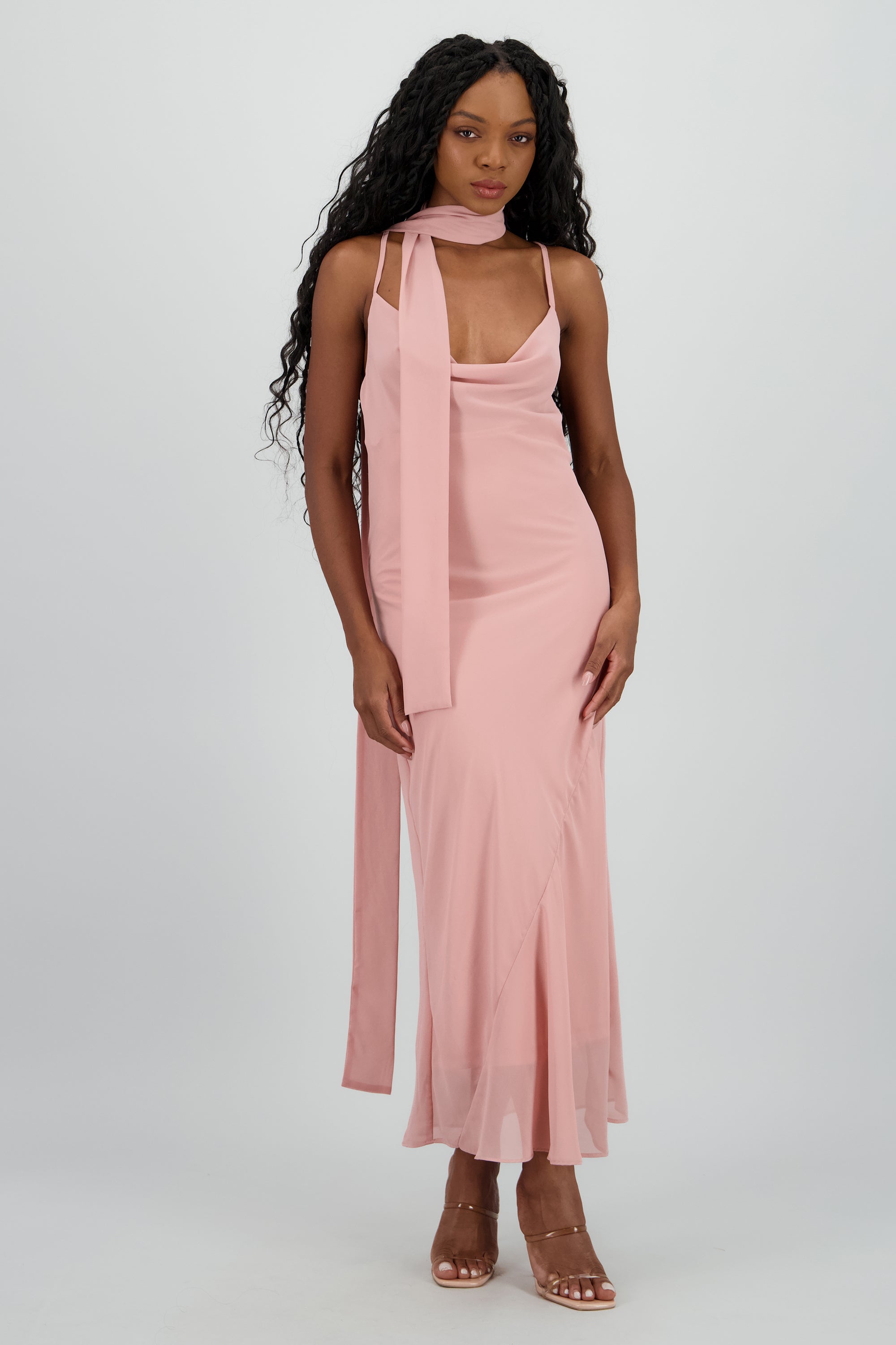 Vestido maxi gaza con bufanda MALVA