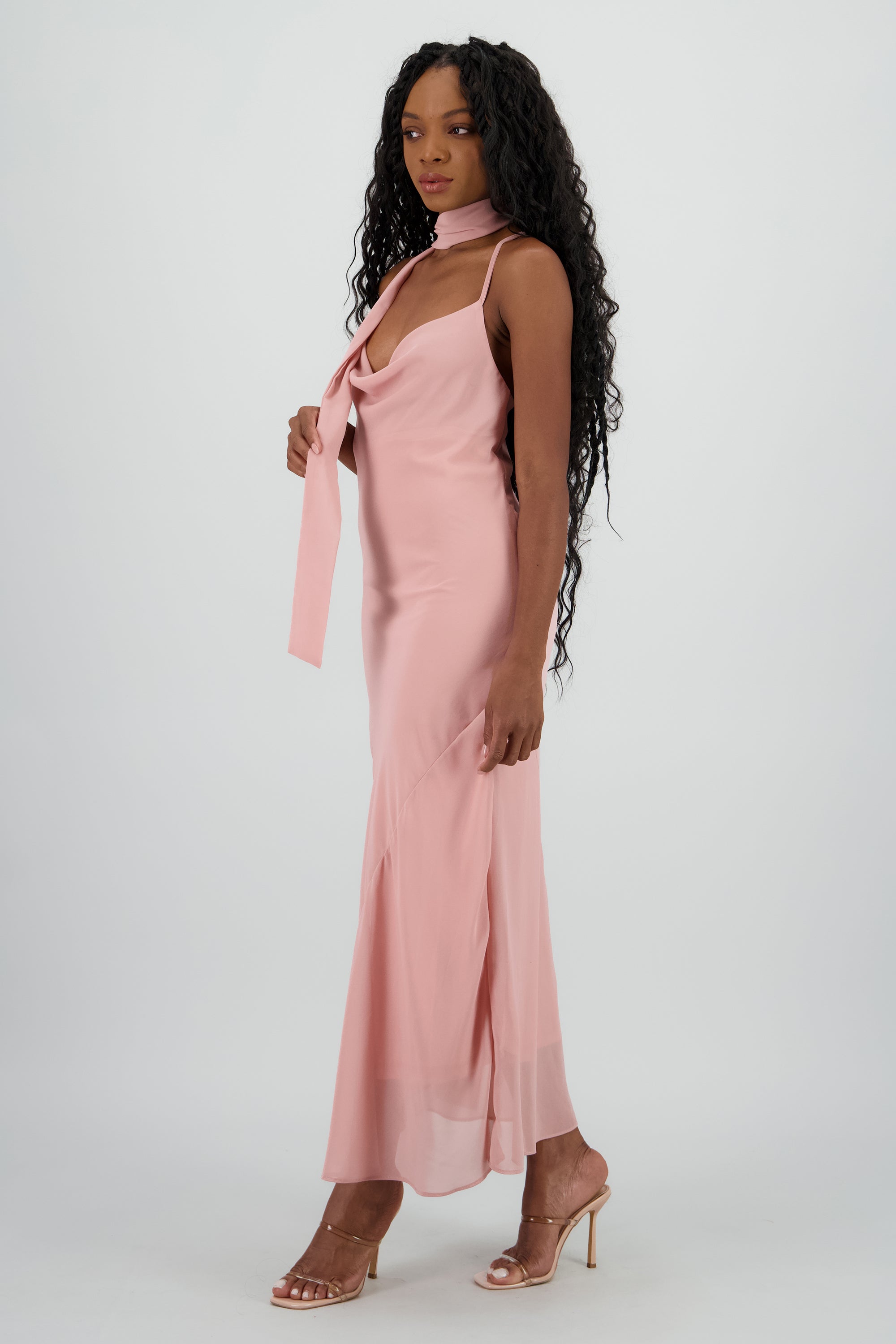 Vestido maxi gaza con bufanda MALVA