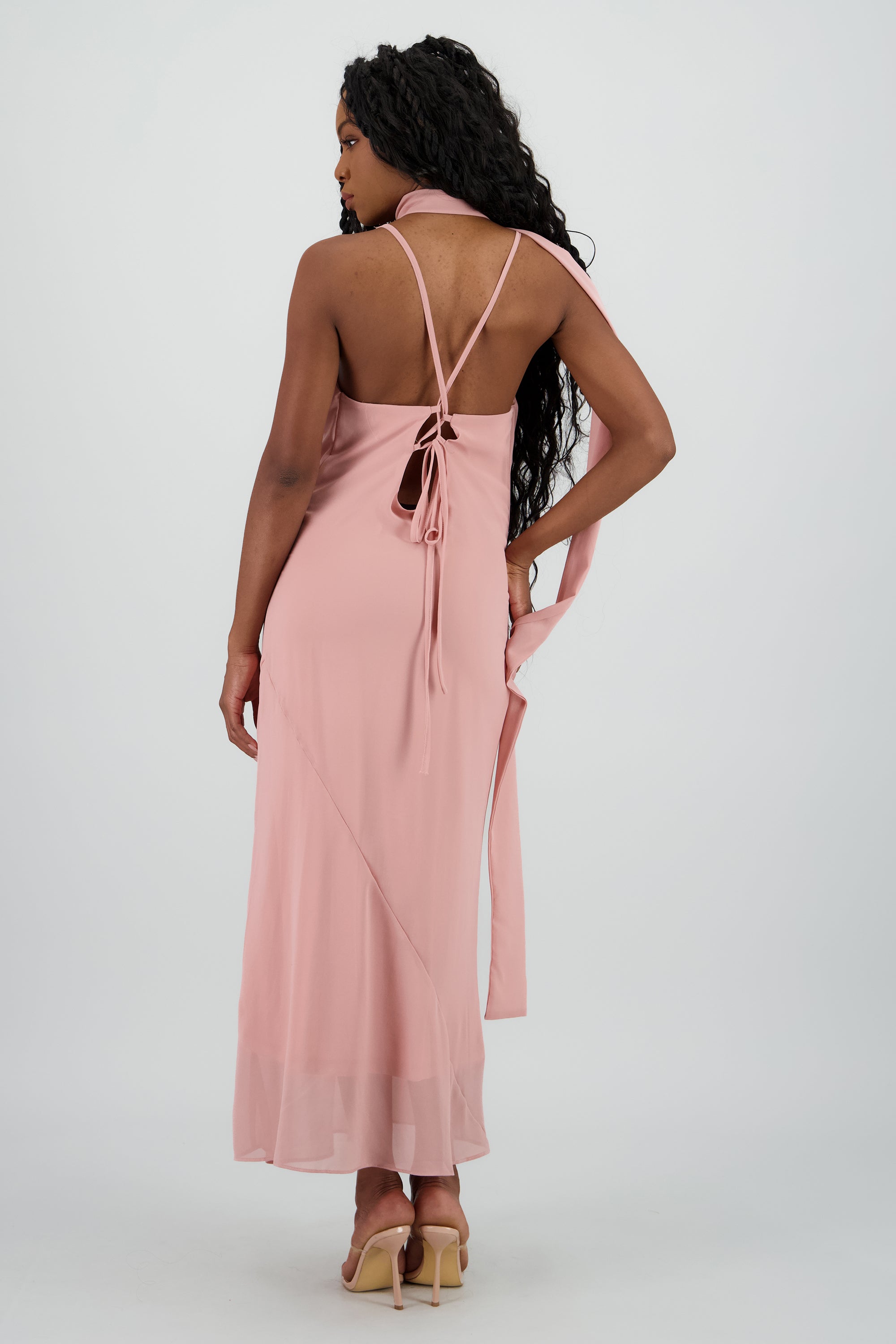 Vestido maxi gaza con bufanda MALVA