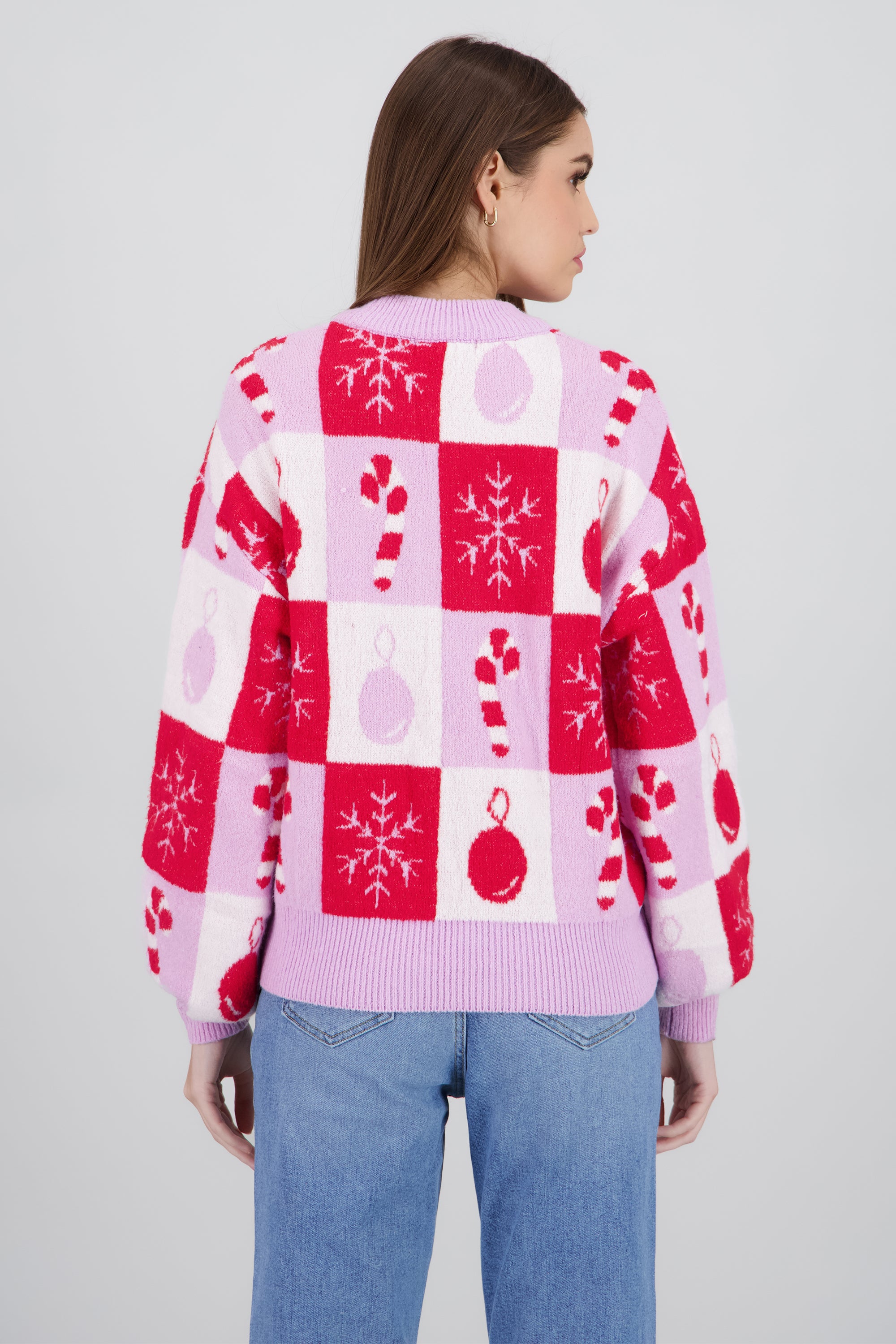 Sueter navideño esferas y bastoncitos ROSA COMBO