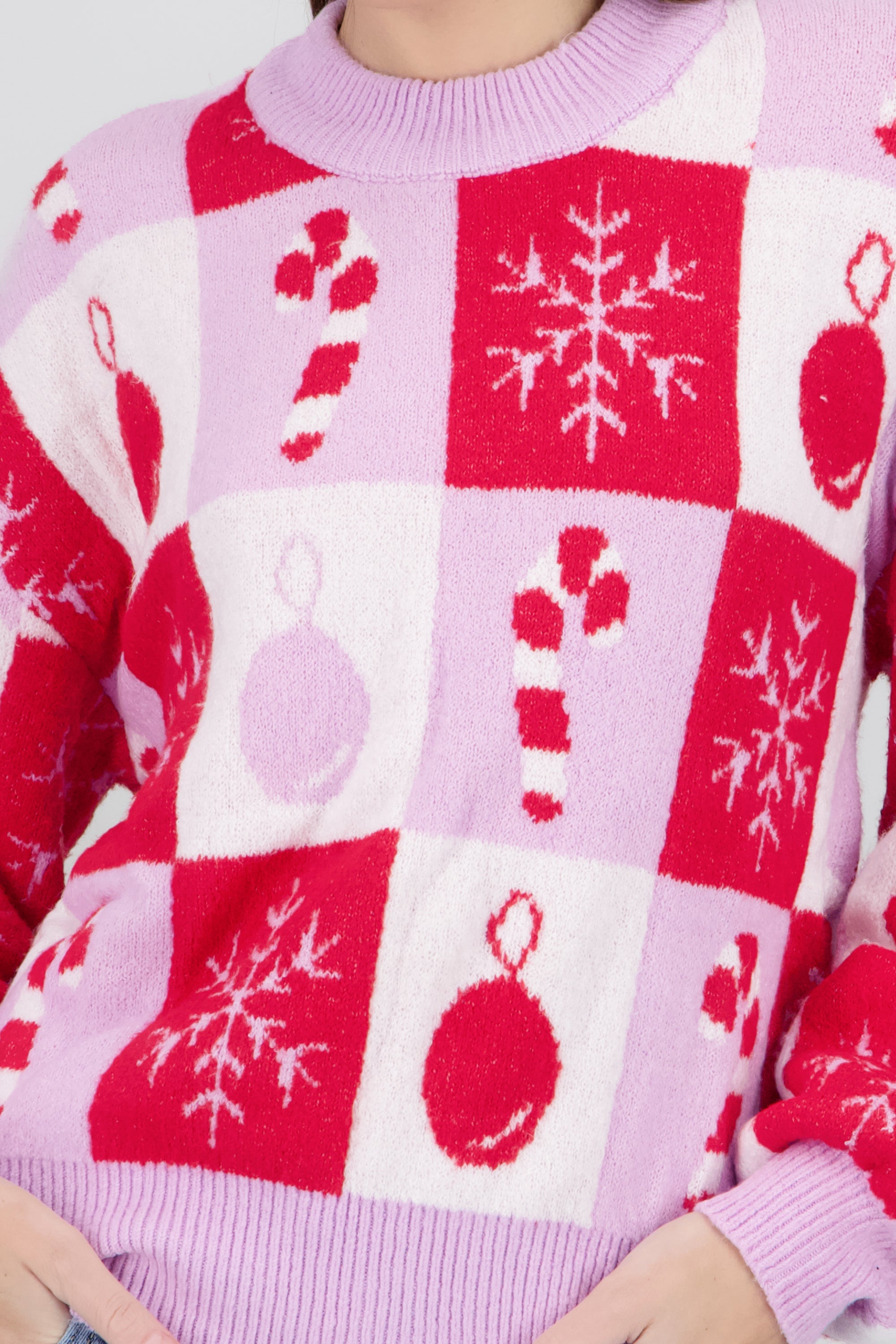 Sueter navideño esferas y bastoncitos ROSA COMBO