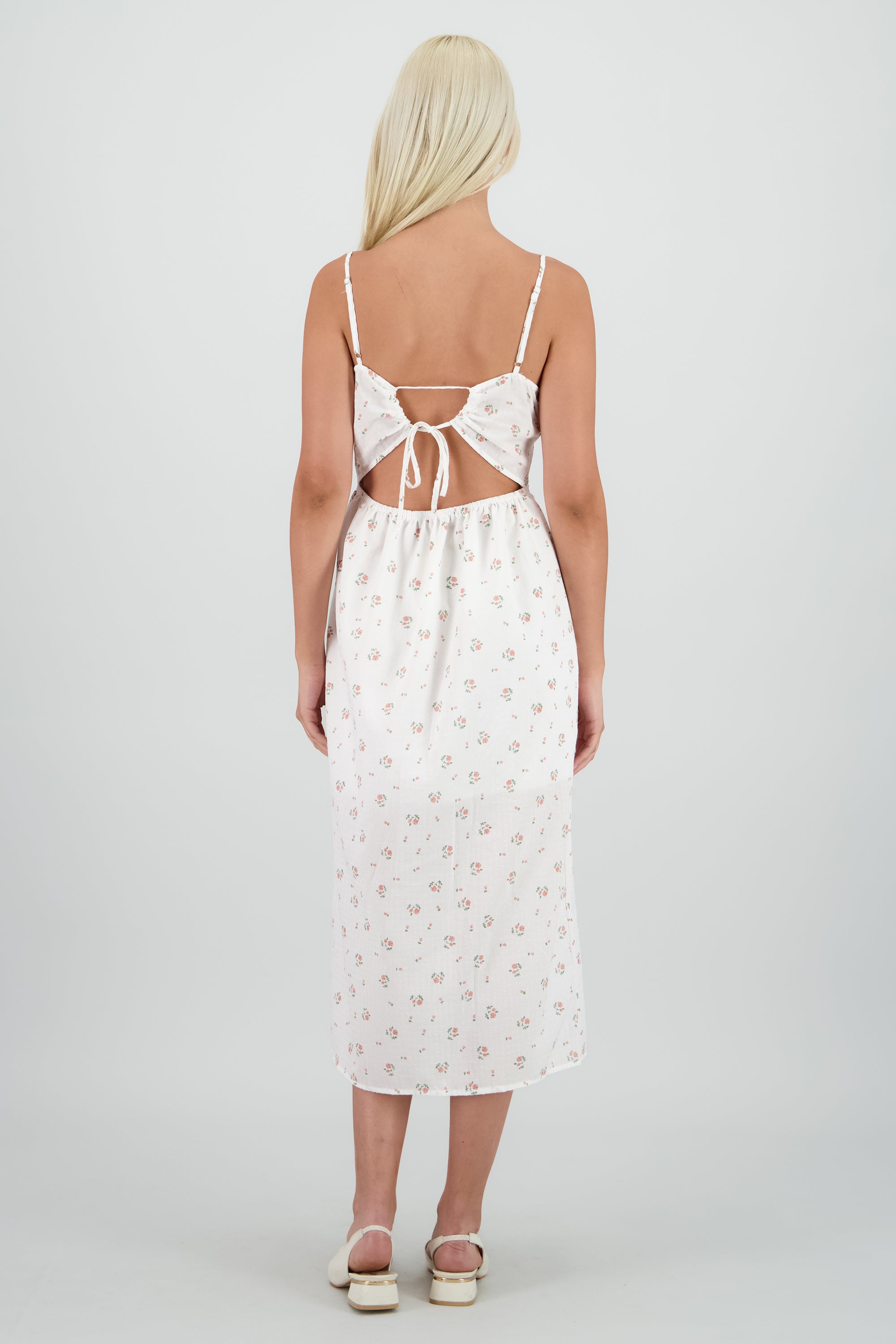 Vestido maxi flores en lino CREMA