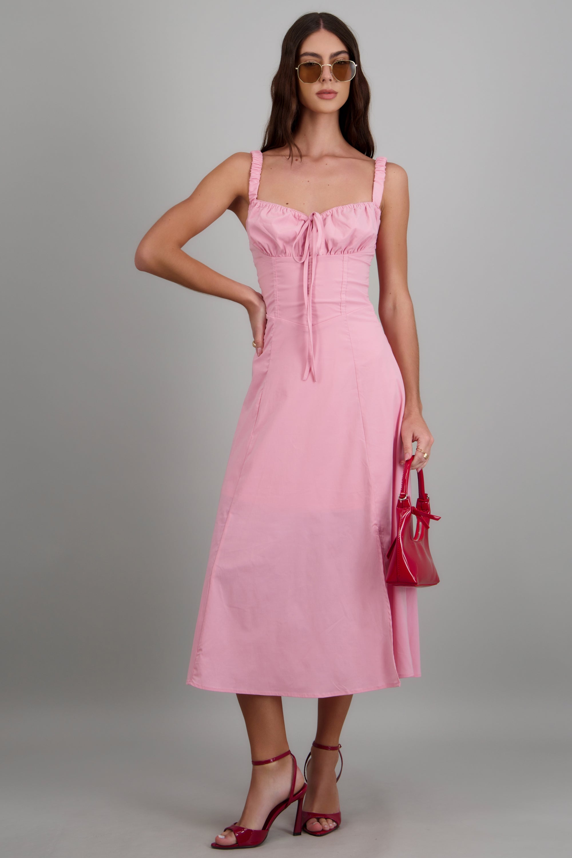 Vestido liso maxi ROSA BRILLANTE