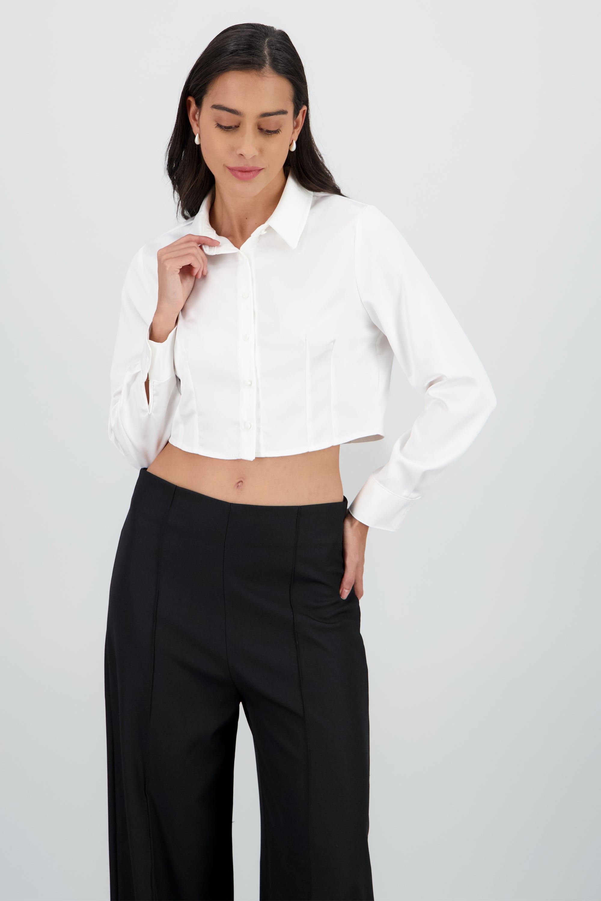 Camisa manga larga cuello detalle pinza BLANCO
