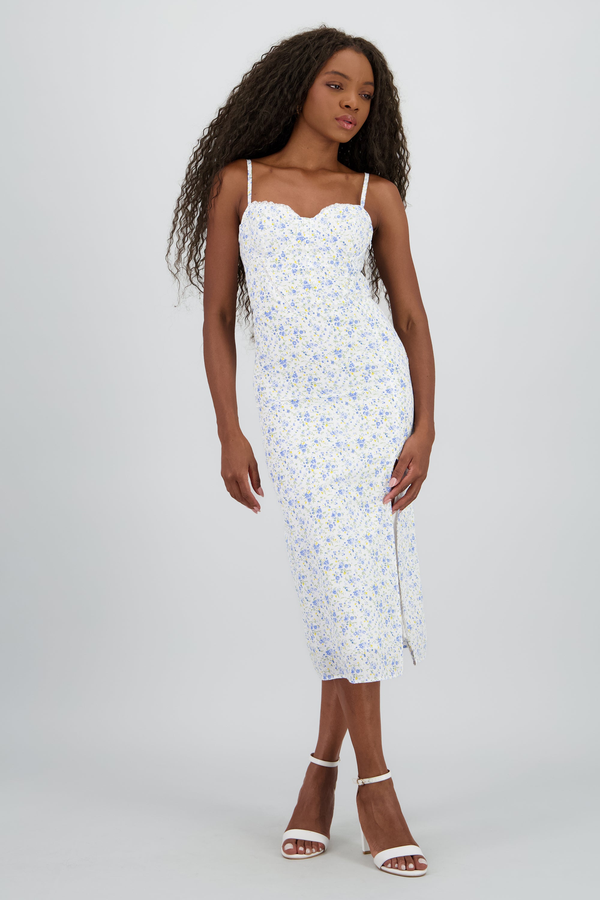 Vestido flores espalda ajustable BLANCO COMBO
