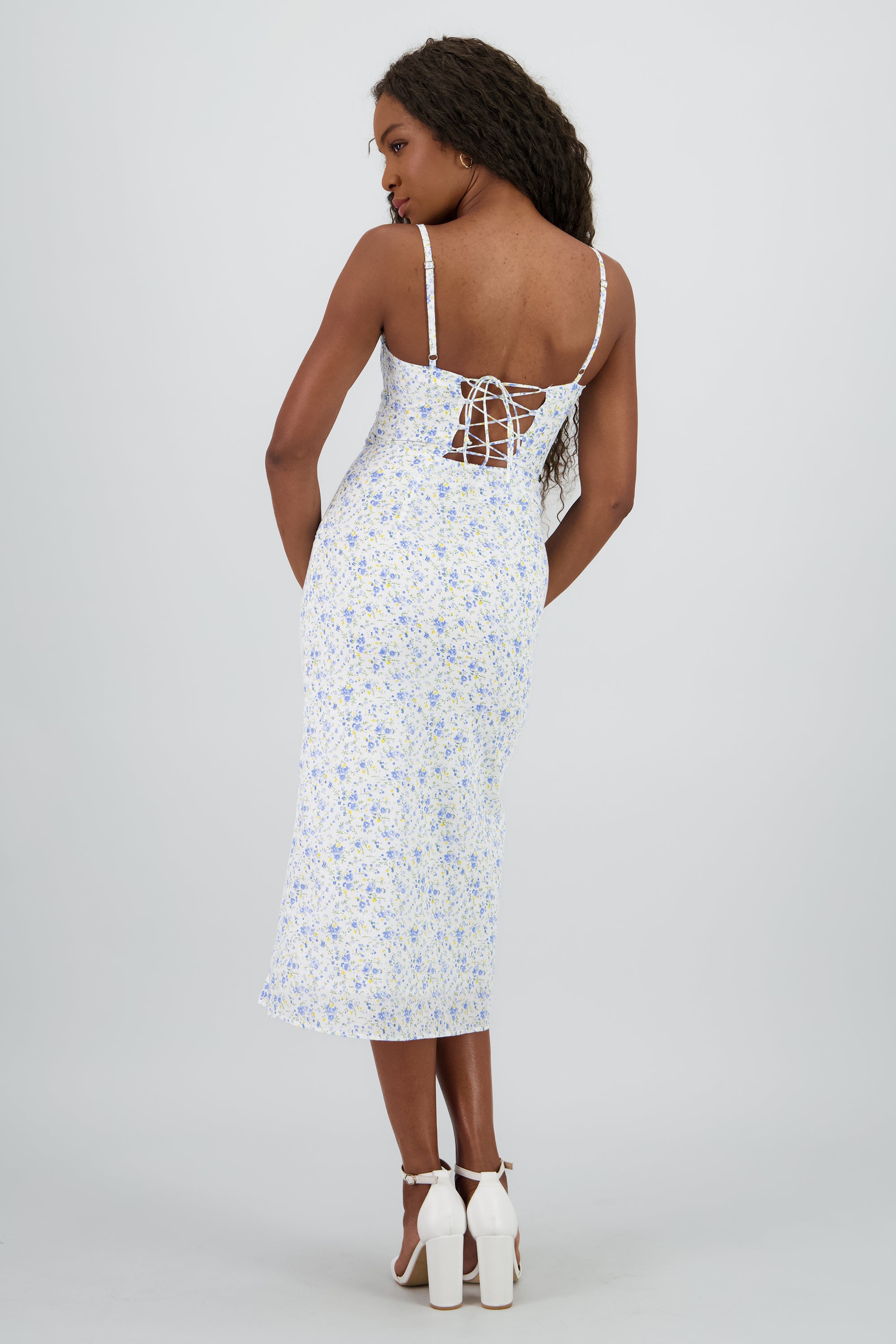 Vestido flores espalda ajustable BLANCO COMBO