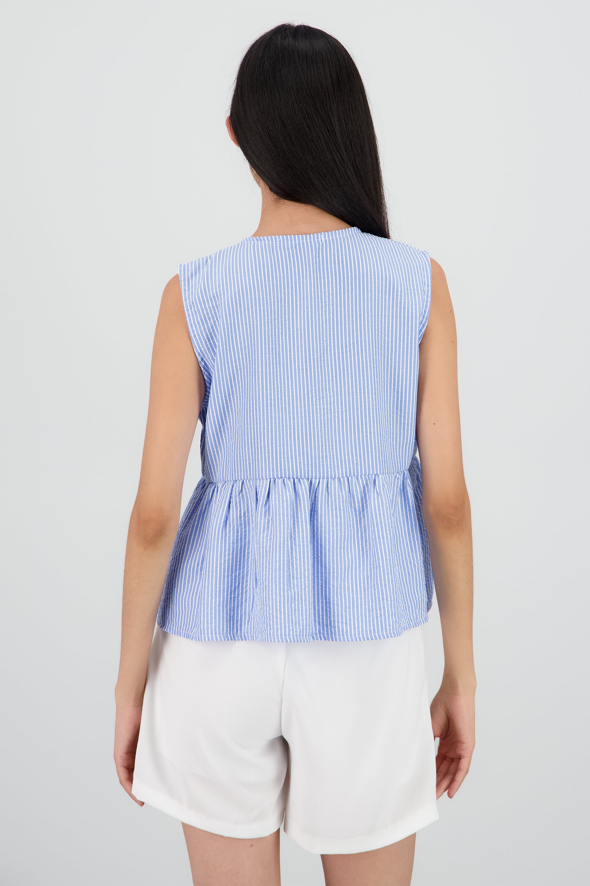 Blusa sin manga detalle olan lazos AZUL COMBO