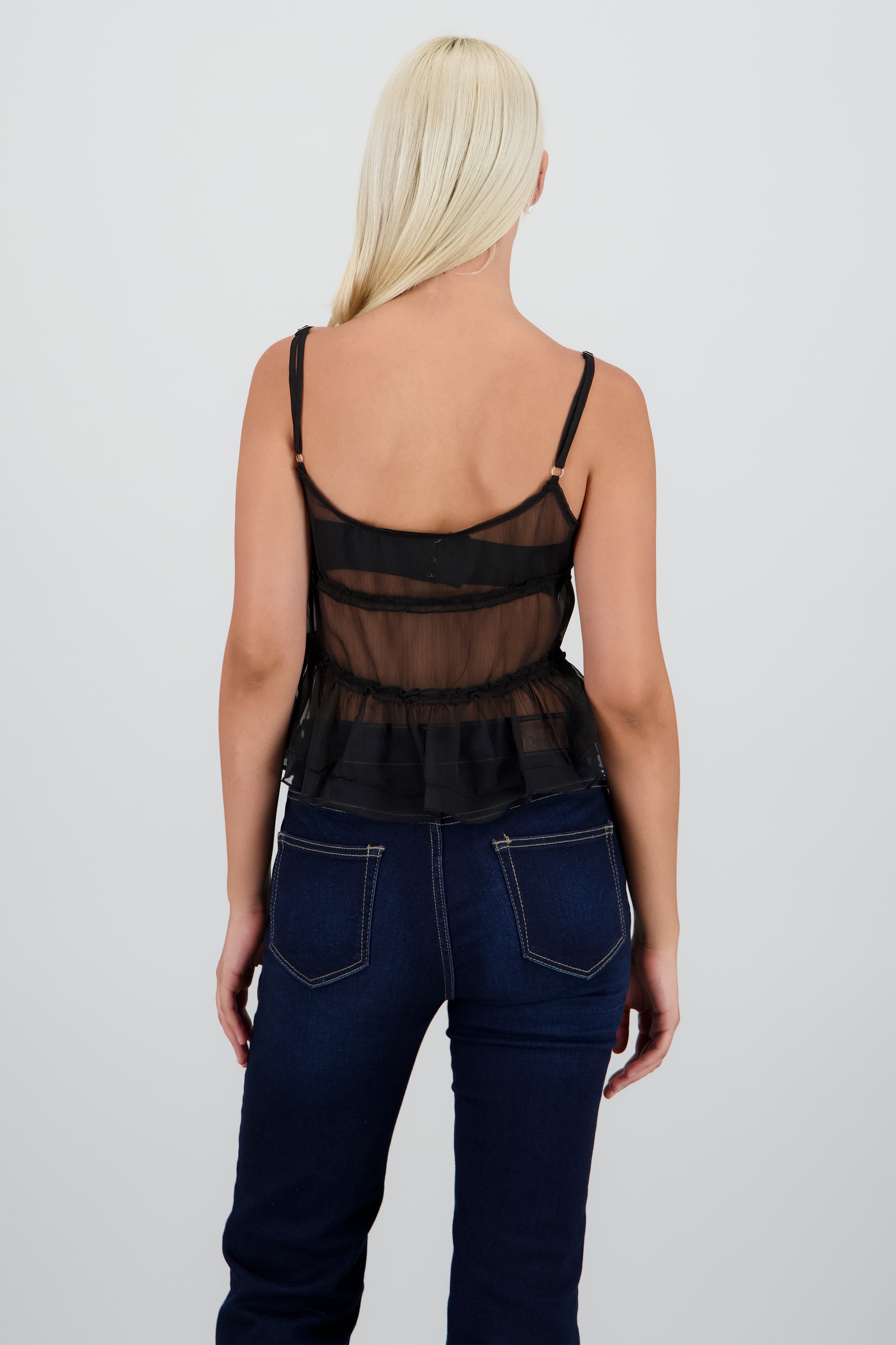 Top tirantes con olanes y moños NEGRO