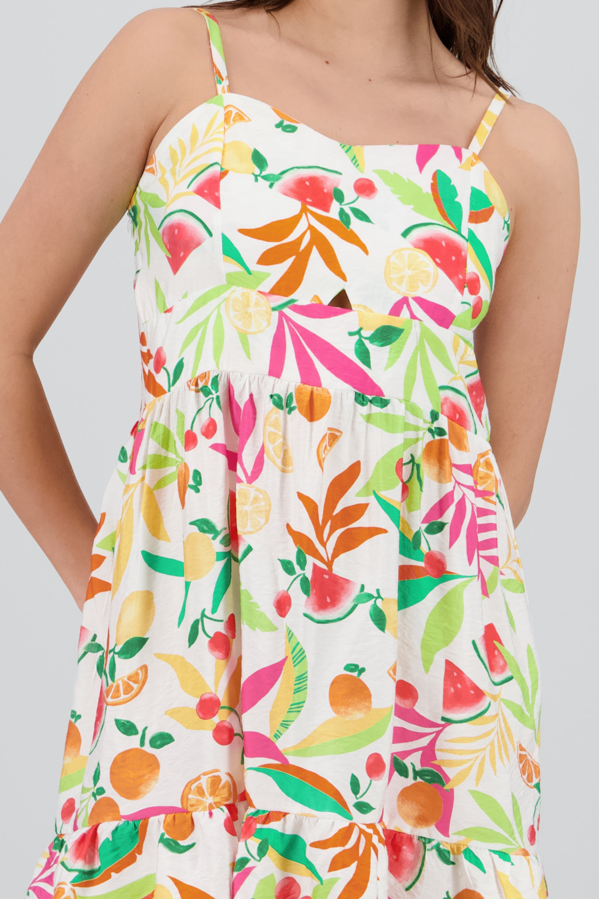 Vestido mini tirantes estampado frutas BLANCO COMBO